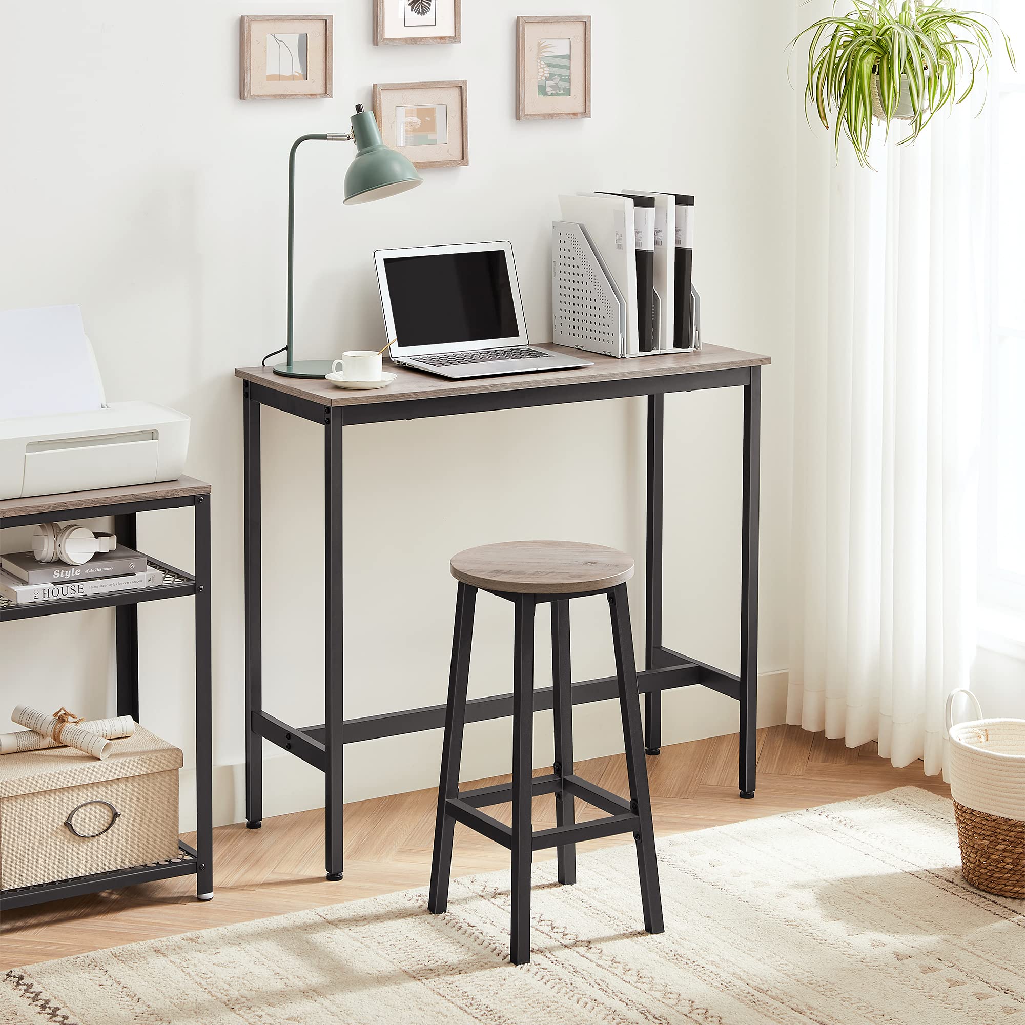 VASAGLE Bar Stools Set of 2 - Metal Frame & Footrest | Greige & Black | 65 cm H 5