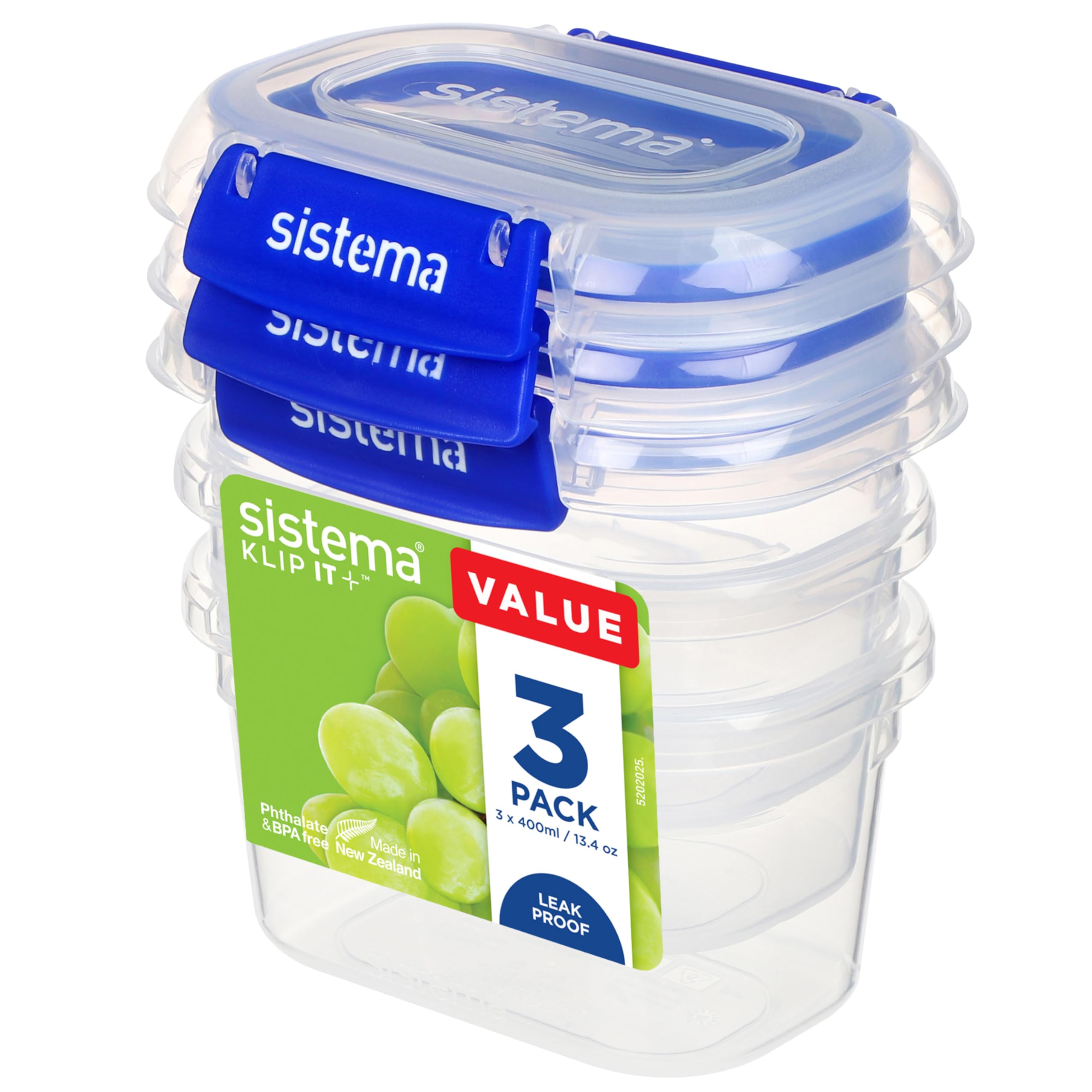 Sistema KLIP IT PLUS Food Storage Containers - 400 ml, 3 Piece Set | Airtight & Leak-Proof | BPA-Free