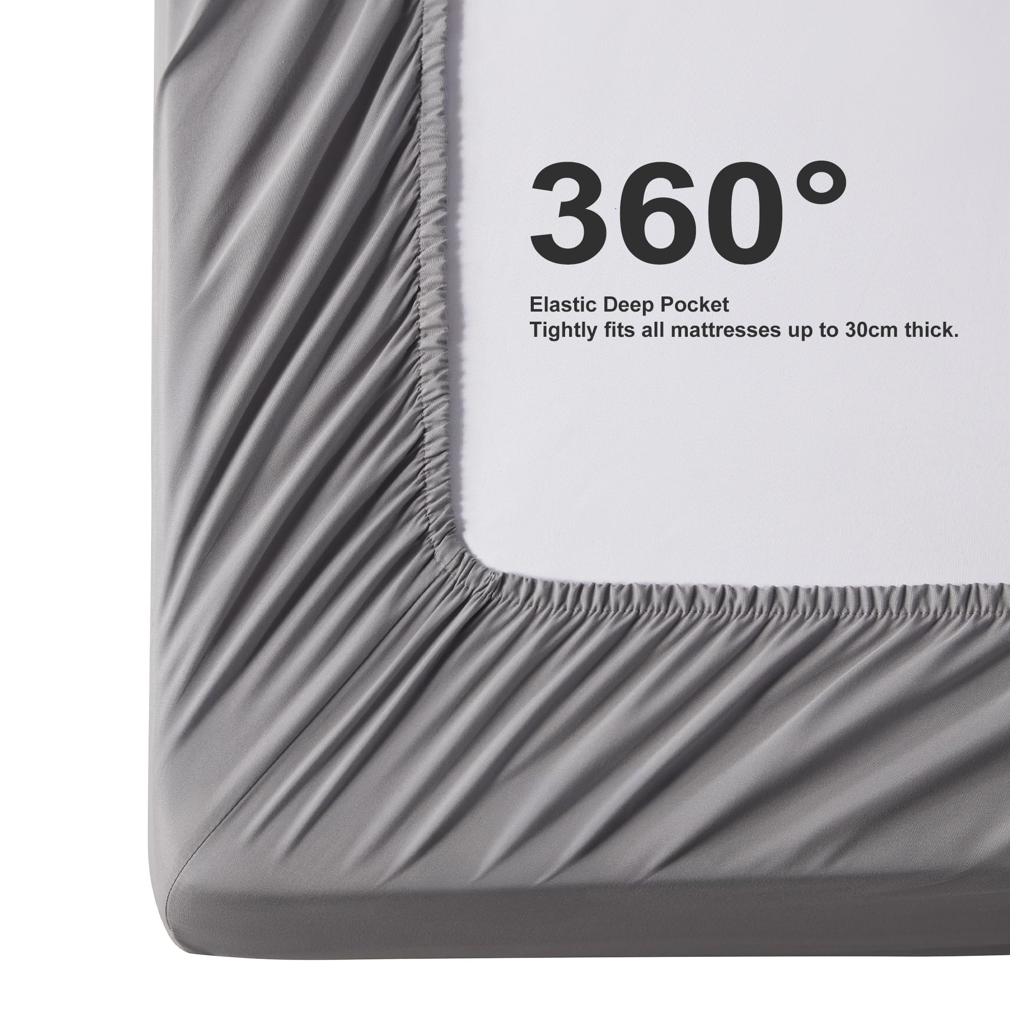 Sonive Double Fitted Sheet - Soft Brushed Polyester, Breathable, 30cm Deep Pocket | Light Grey | 135 x 190 cm 4
