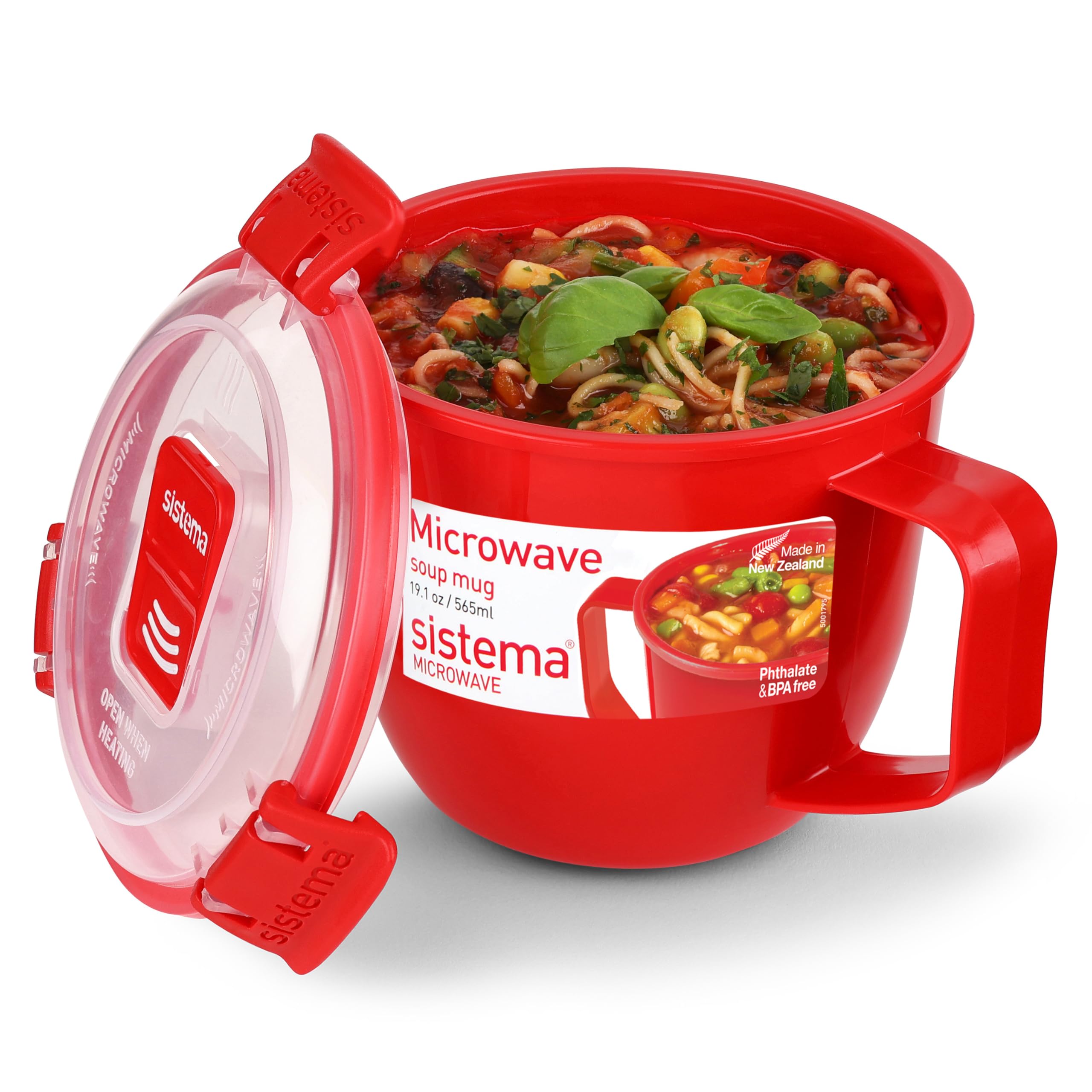 Sistema Microwave Soup Mug - 565 ml Capacity | Splatter-Free Heating | Red Plastic | 1 Count 1