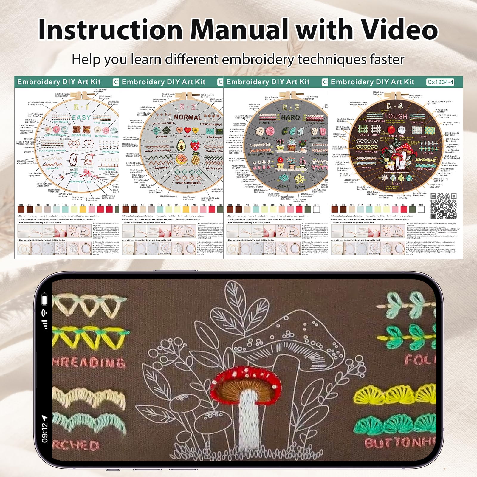 VynyQoo 4pcs Embroidery Kits for Beginners - Learn 40 Stitches | Includes Video Tutorial 3