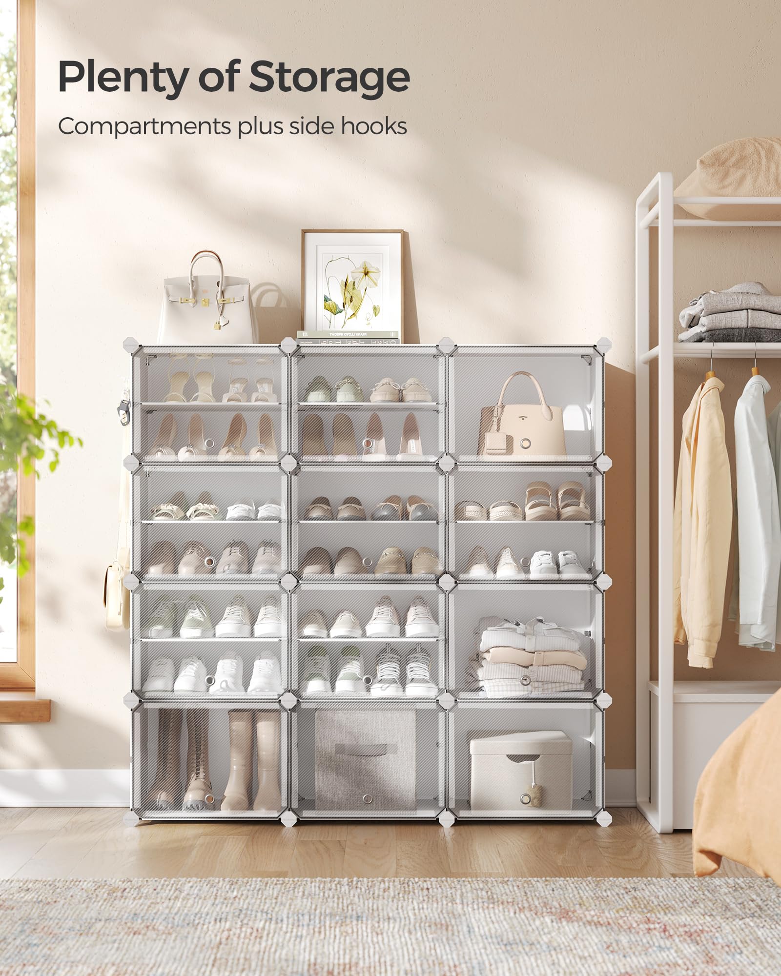 SONGMICS Modular Interlocking Shoe Rack - 12 Slots | Steel Frame | White 4