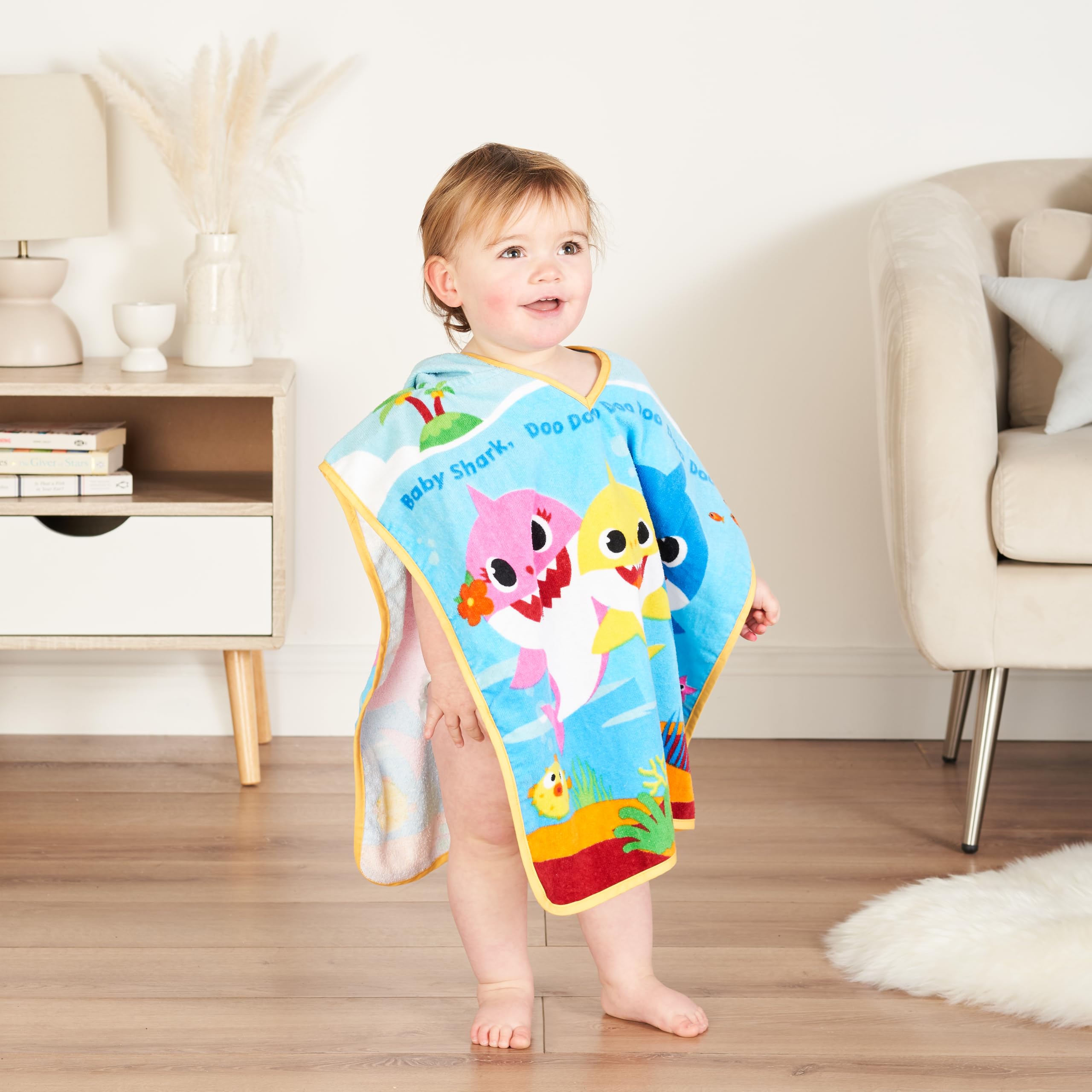 Baby Shark Hooded Poncho Towel - 100% Cotton Terry | 50 x 50cm | Ages 12M+ 2