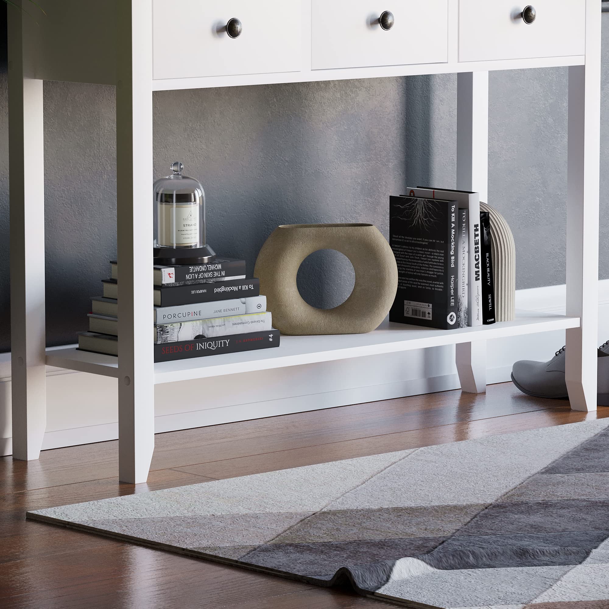Vida Designs Windsor Console Table - 3 Drawer Storage | White Wood | H 74 x W 100 x D 30 Cm 5