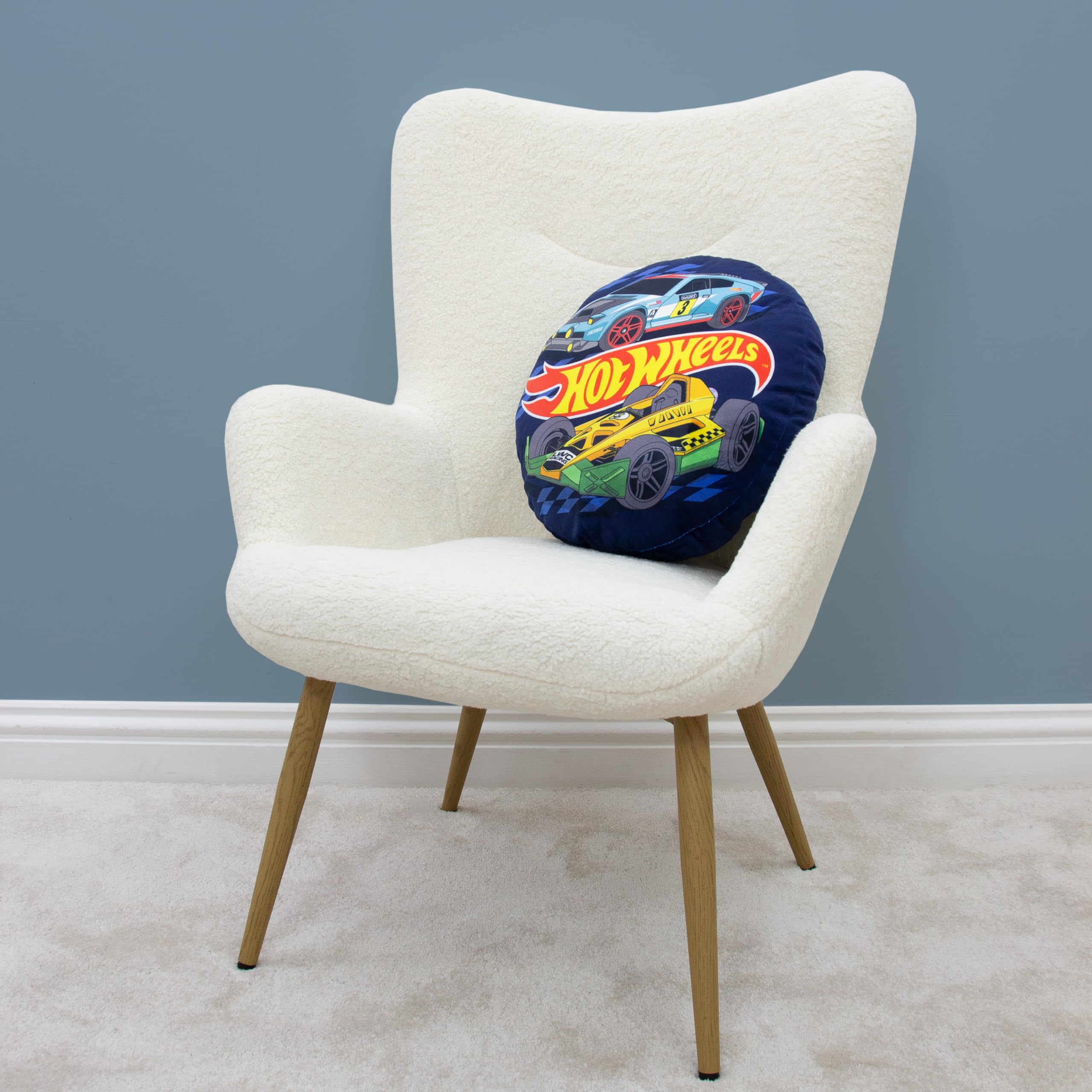 Character World Hot Wheels Officially Licensed Shaped Round Cushion | 40cm x 40cm | Reversible 5