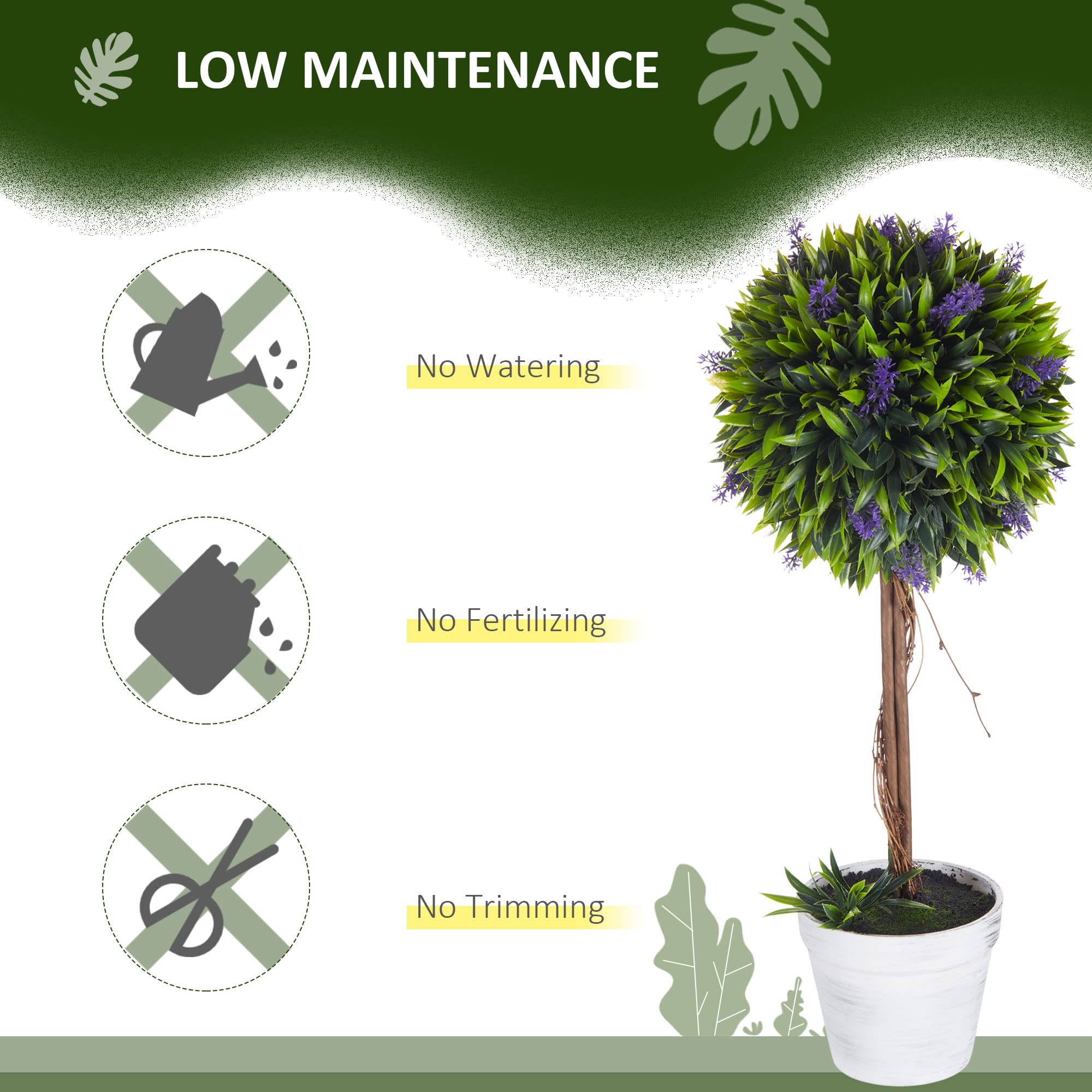 HOMCOM Set of 2 Artificial Ball Trees with Lavender Flowers | 60cm Height | Indoor/Outdoor Use 5