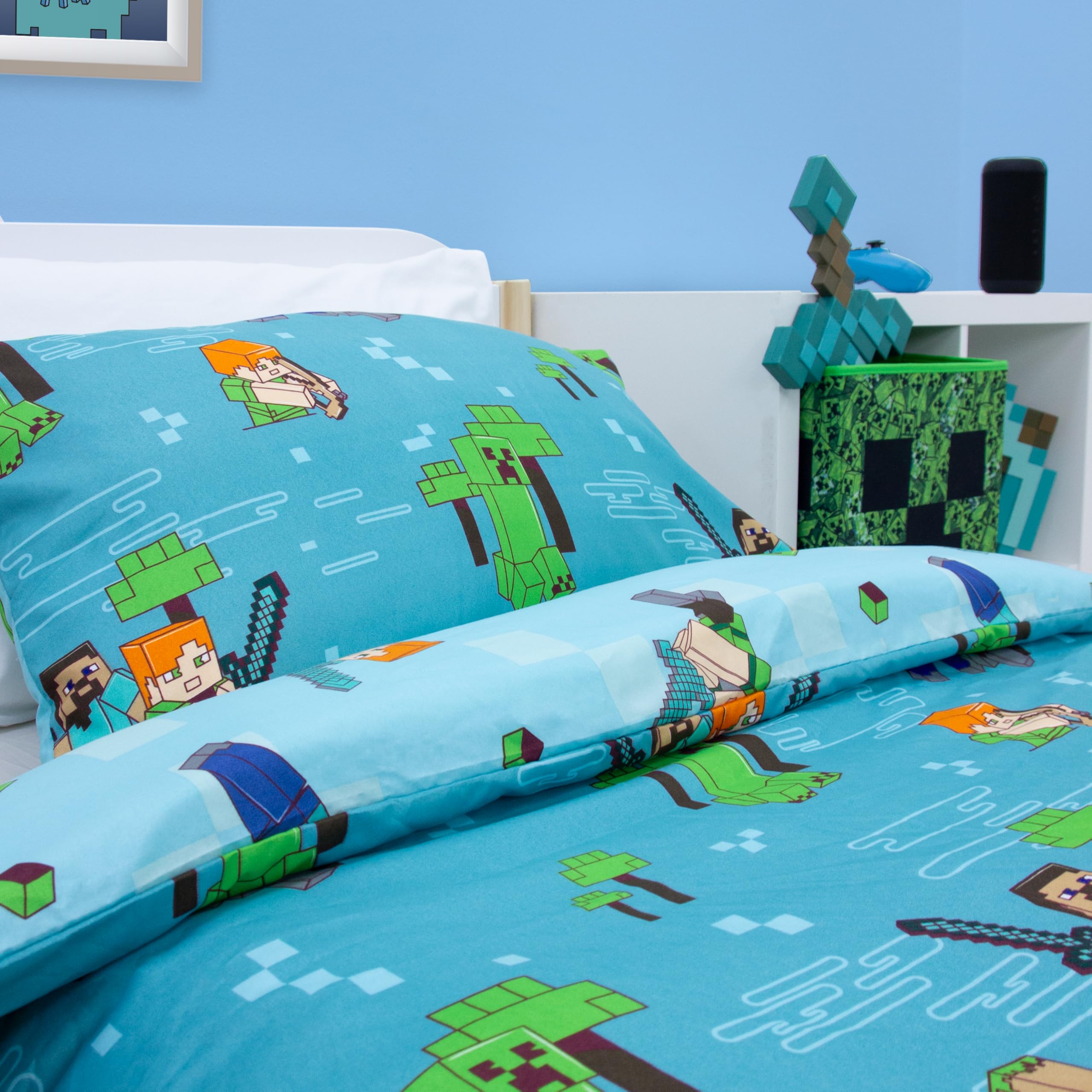 Minecraft Official Single Duvet Cover Set | Reversible Level Up Design | 135cm x 200cm 7