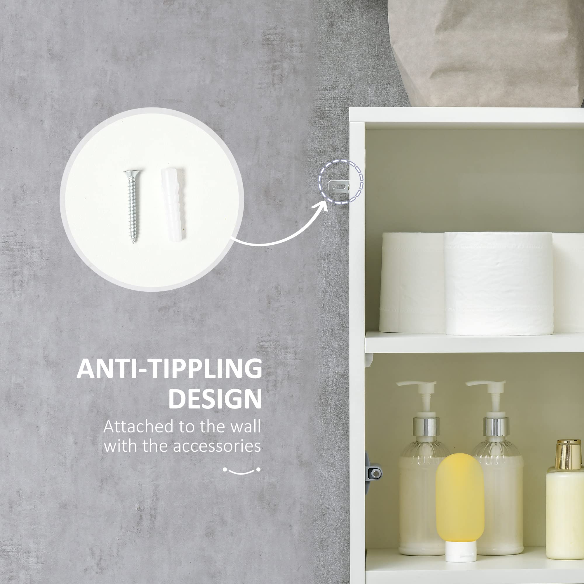 kleankin Tall Bathroom Cabinet - High Gloss Storage | Adjustable Shelves | 170H x 30W x 28Dcm 8