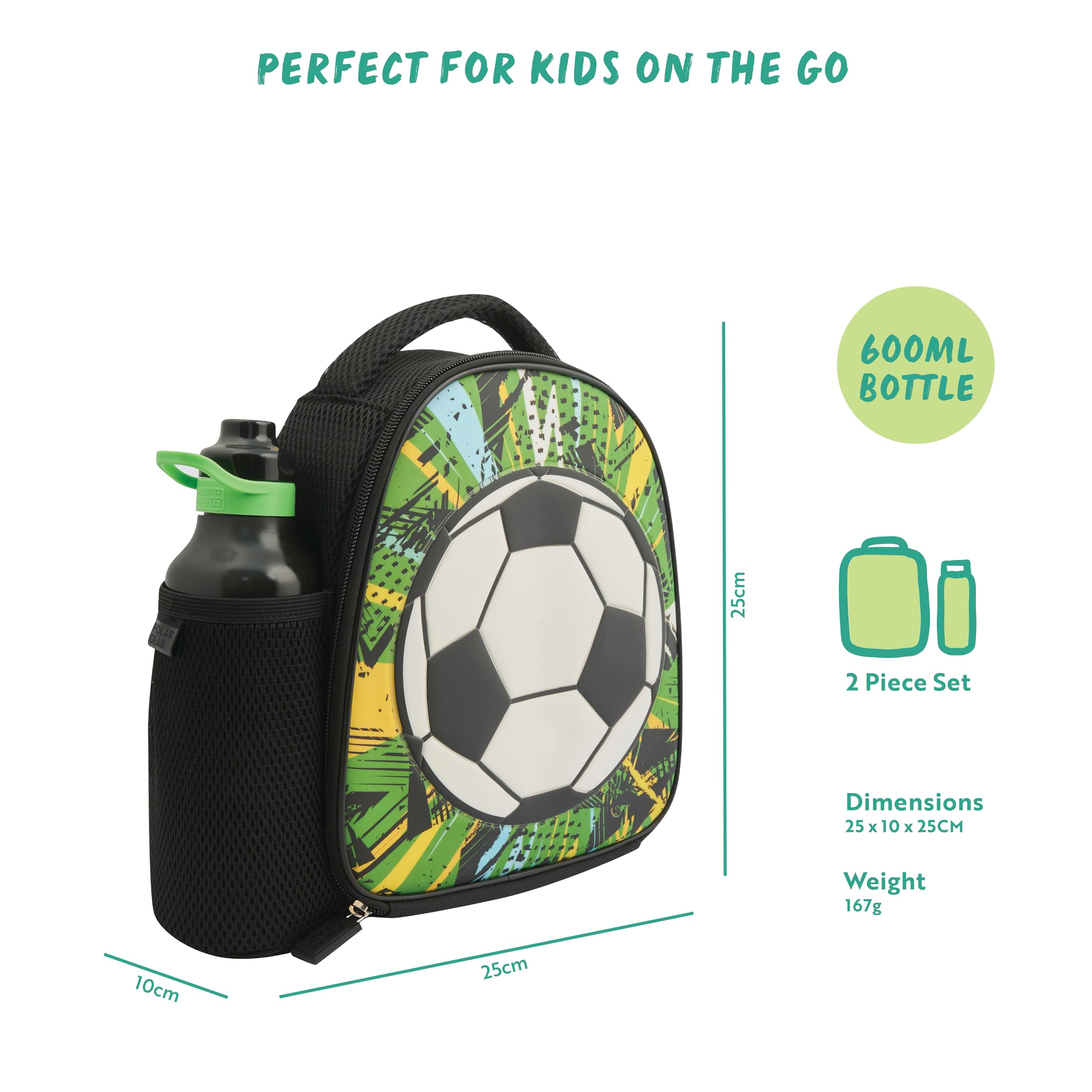 Polar Gear Football Energy Insulated Lunch Bag with 600ml Water Bottle | Black Polyester 2