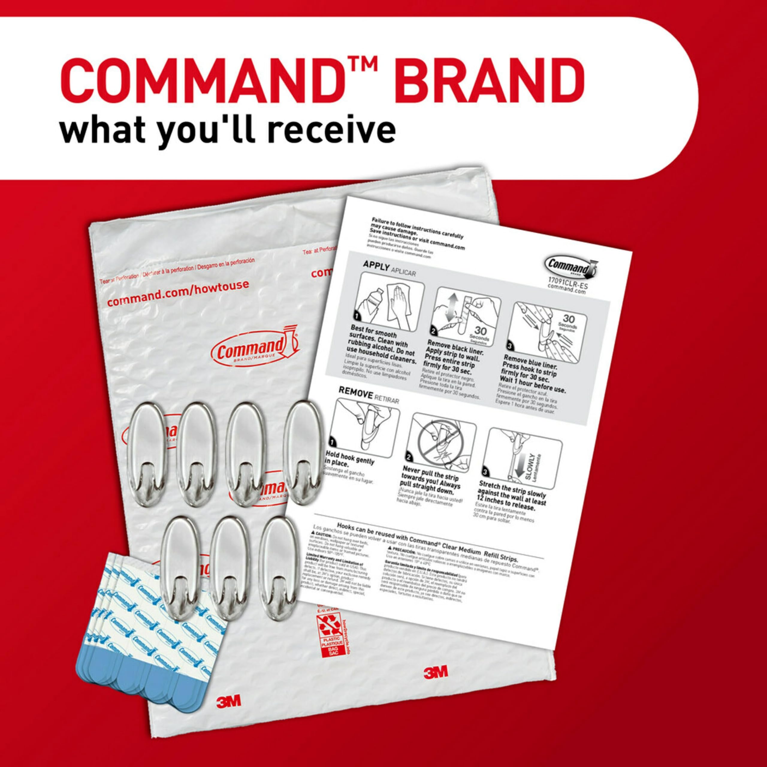 Command Clear Medium Wall Hooks - Damage-Free Hanging | Holds 2 lbs | 7 Hooks & 12 Strips 3