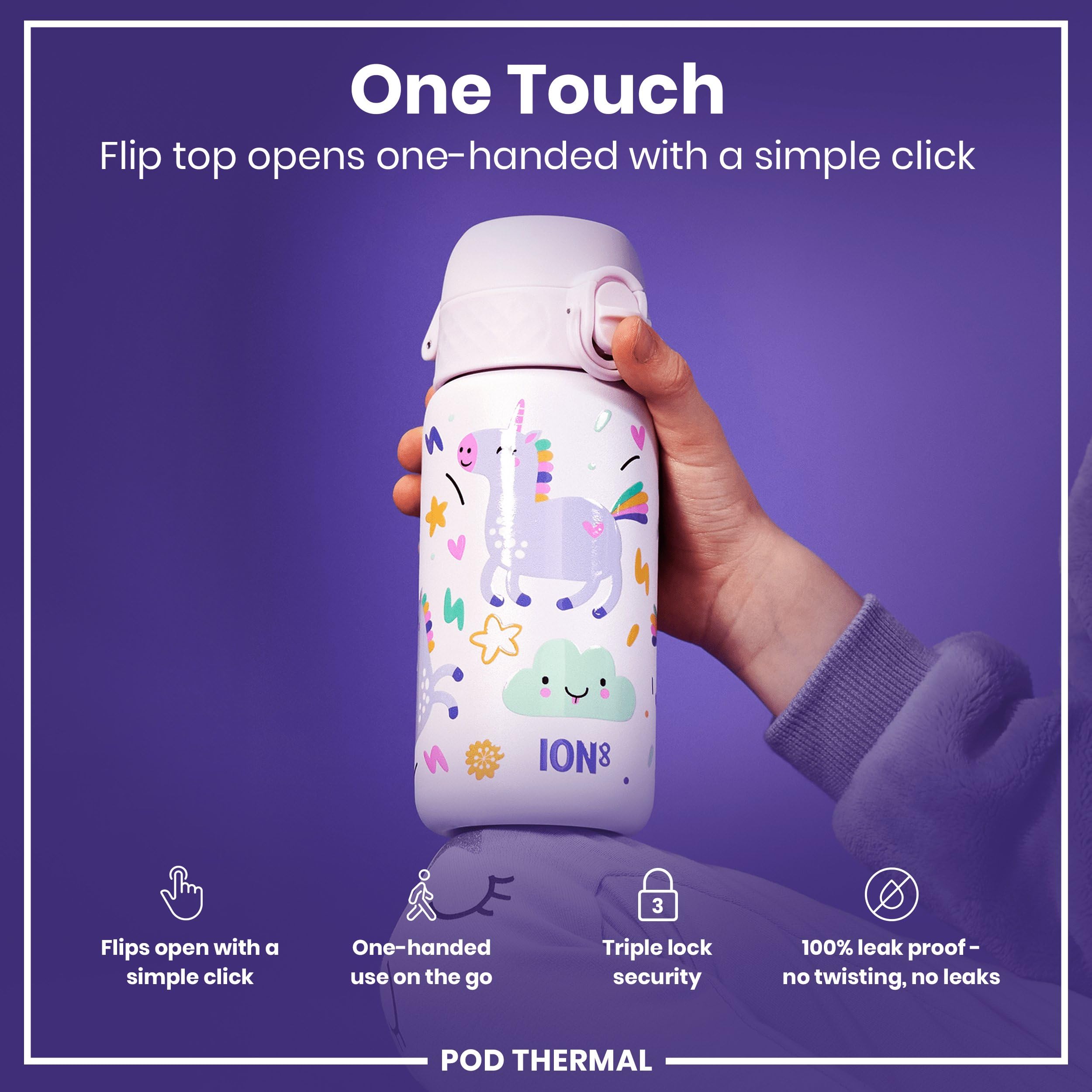 Ion8 Insulated Steel Water Bottle - 320 ml/11 oz, Leak Proof, Pink Unicorns | Dishwasher Safe 3