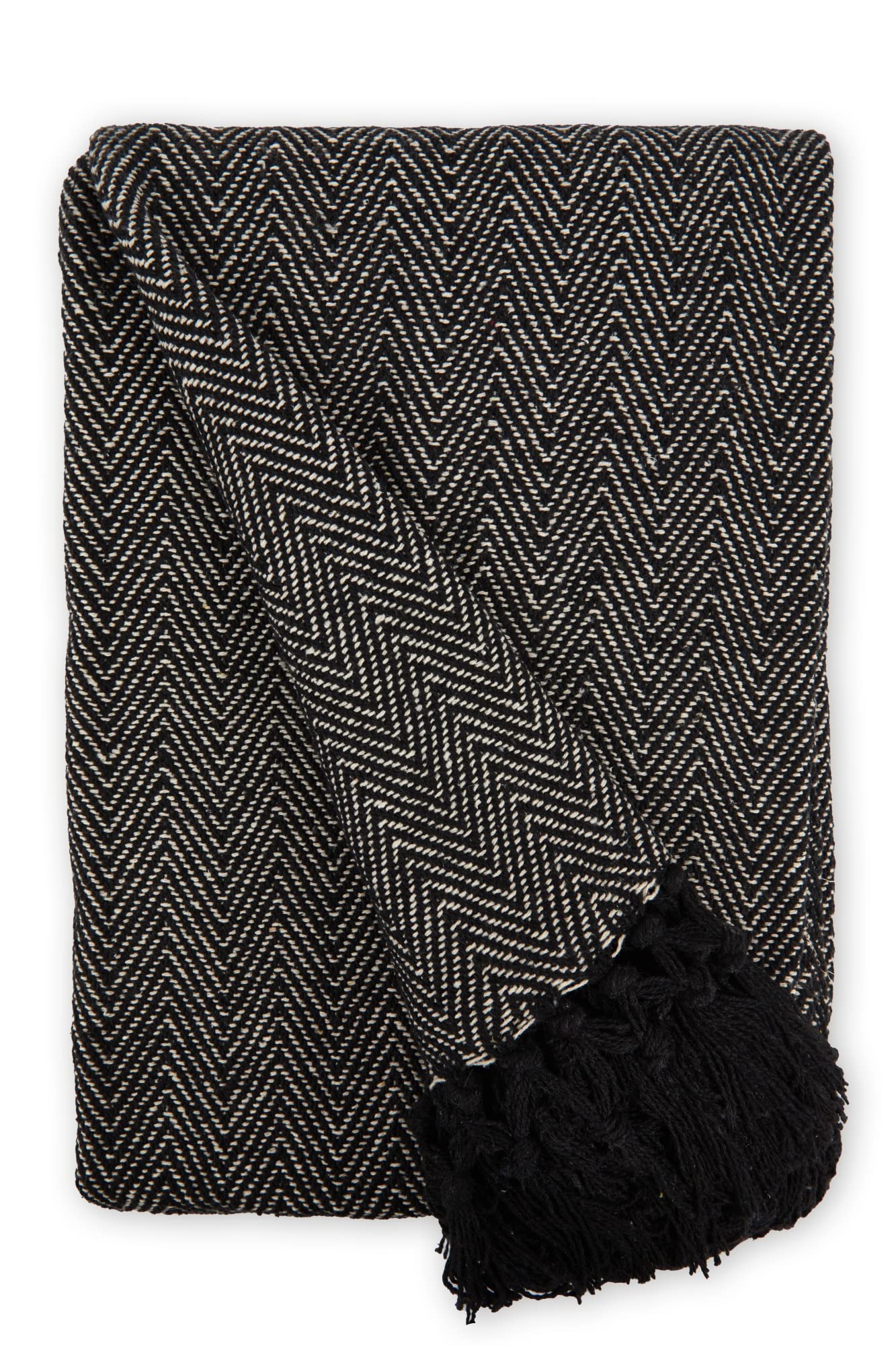 Emma Barclay Herringbone Recycled Cotton Throw Blanket - Black | 127x152cm | Machine Washable 6