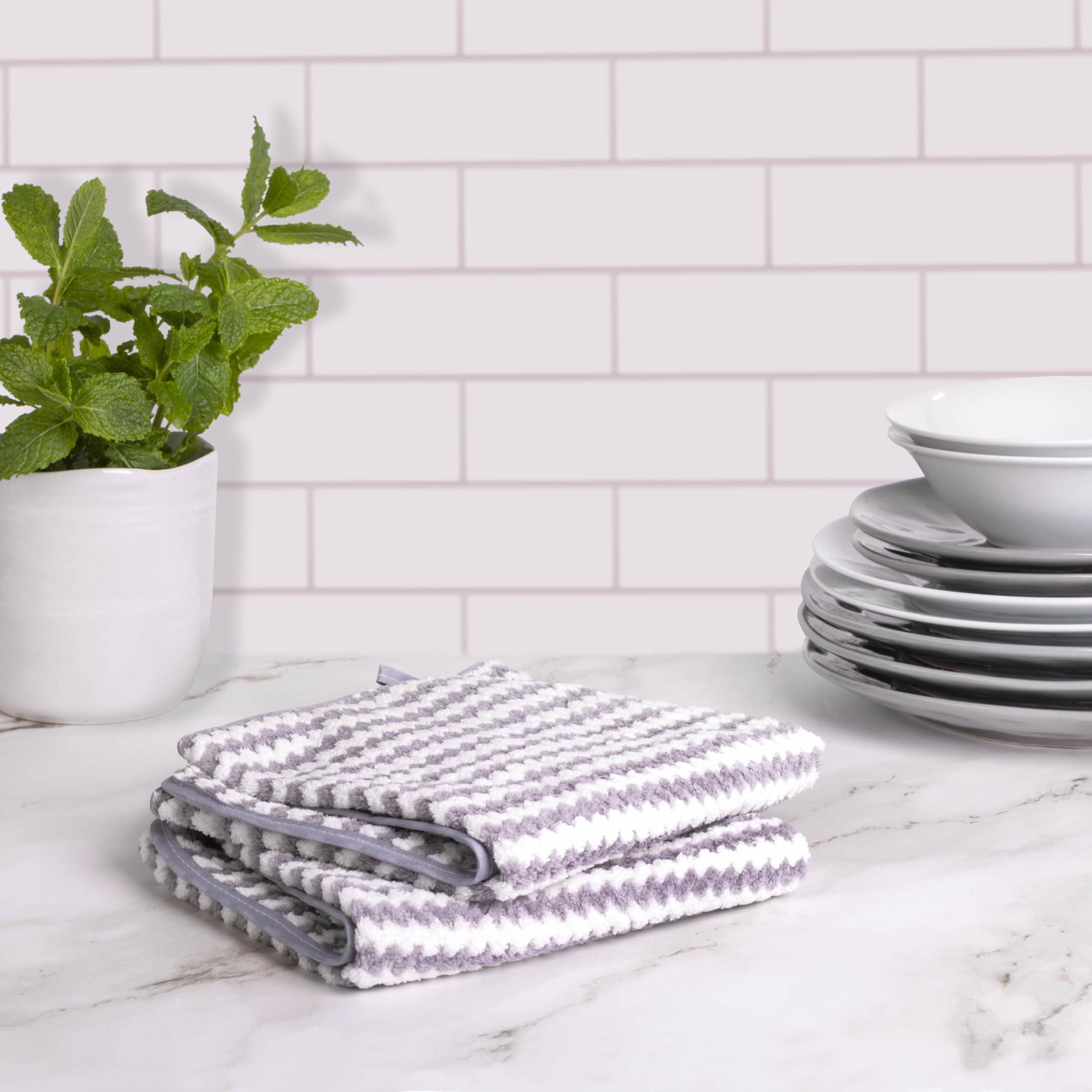 Creative Kitchen Dish Towels with Hanging Hook | Pack of 2 | Super Absorbent Microfibre 3