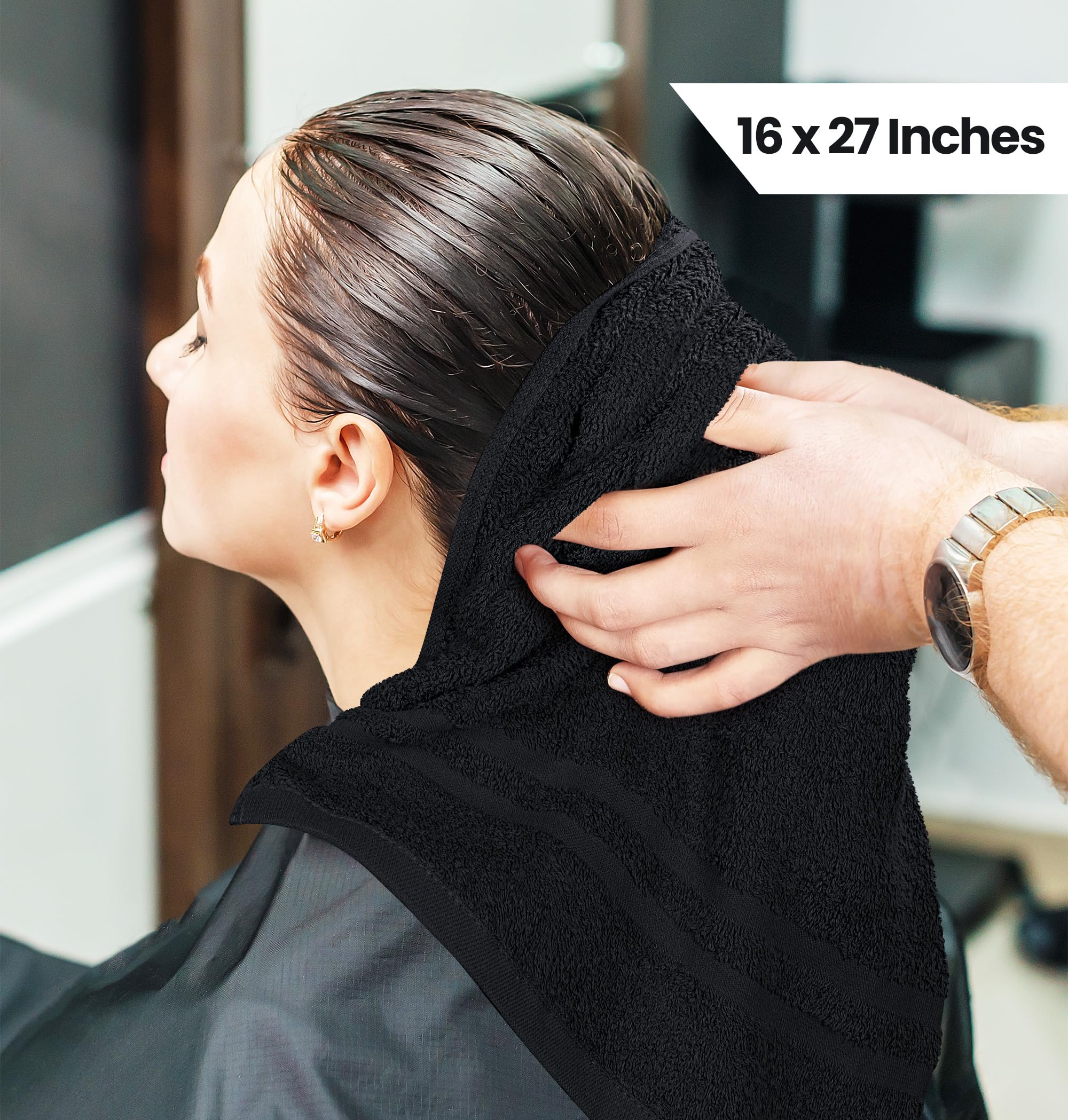 Utopia Towels Cotton Bleach Proof Salon Hand Towels - 12 Pack, Black, 16x27 inches 2