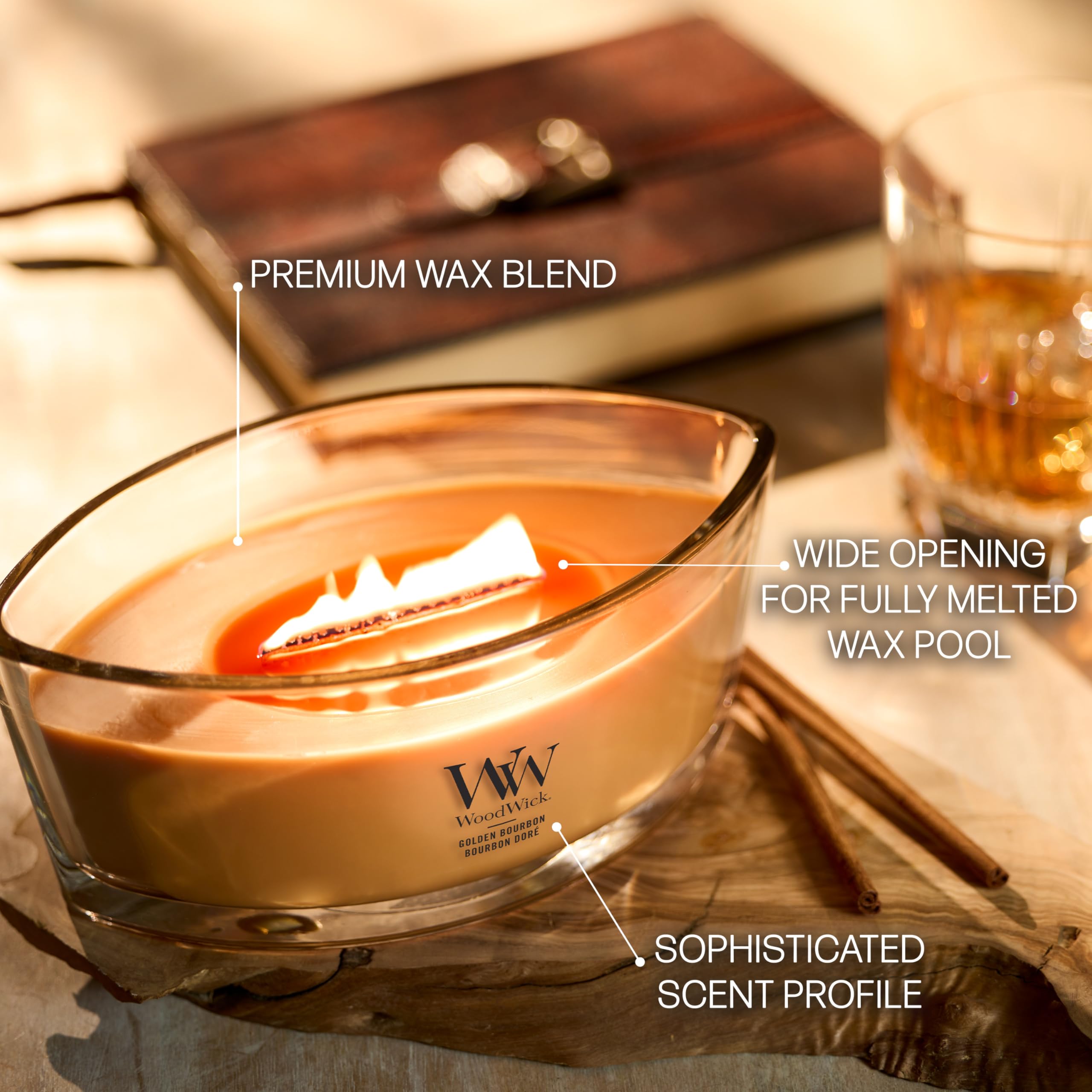 WoodWick Golden Bourbon Scented Specialty Candle | Crackling Wooden Wick | Up to 50 Hours Burn Time | Ellipse Glass Design 5