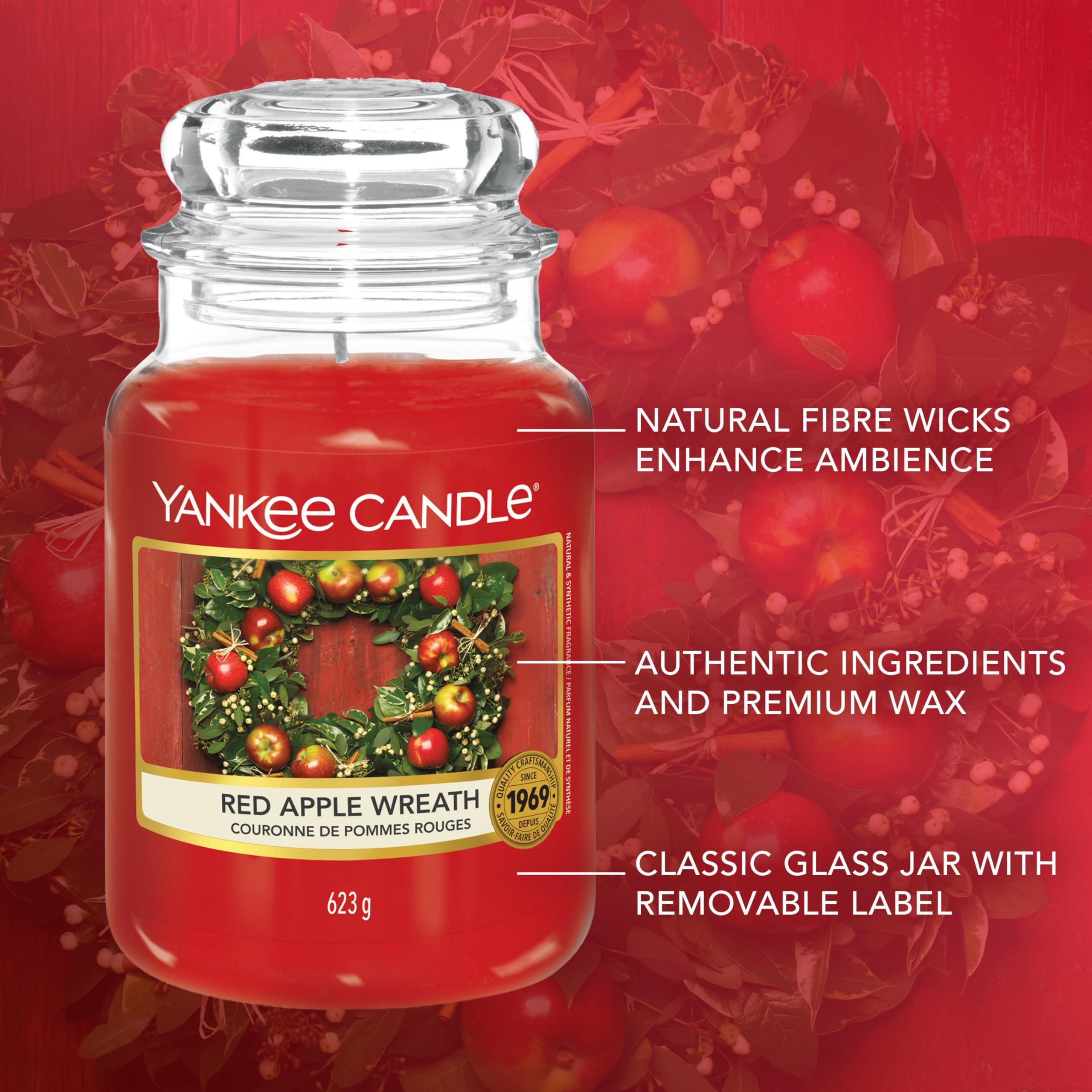 Yankee Candle Red Apple Wreath Scented Candle | Large Jar | Up to 150 Hours Burn Time 5
