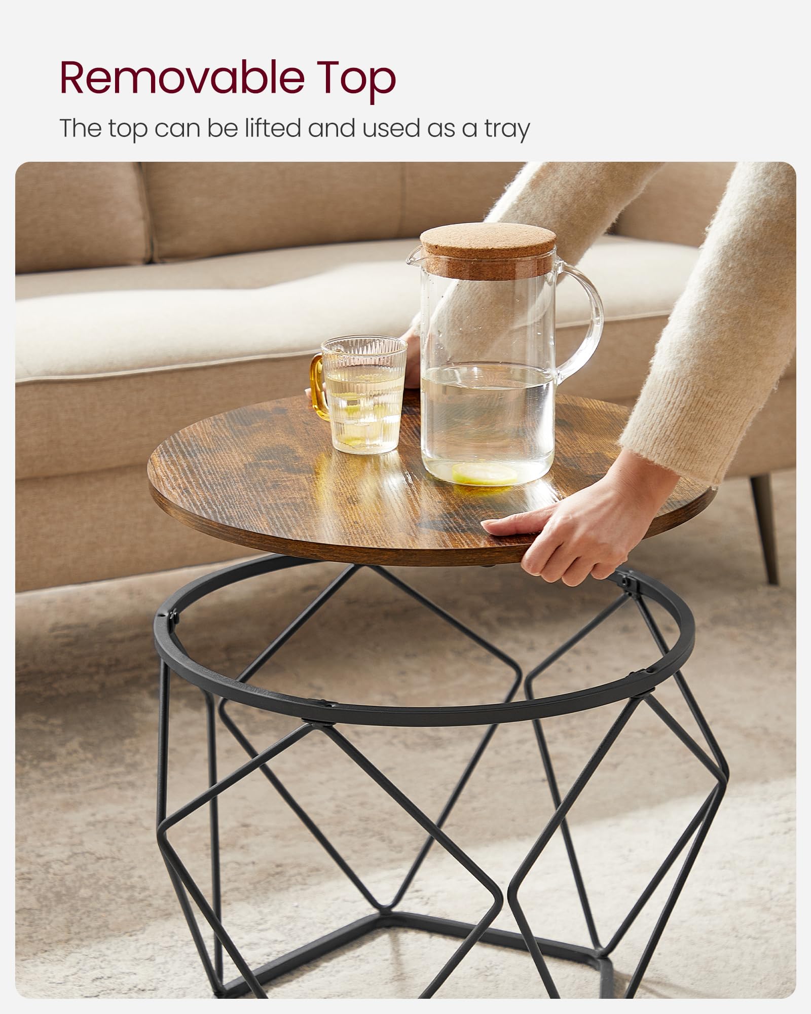 VASAGLE Set of 2 Industrial Coffee Tables - Rustic Brown/Black | Chipboard & Steel | Max Load 20kg 6