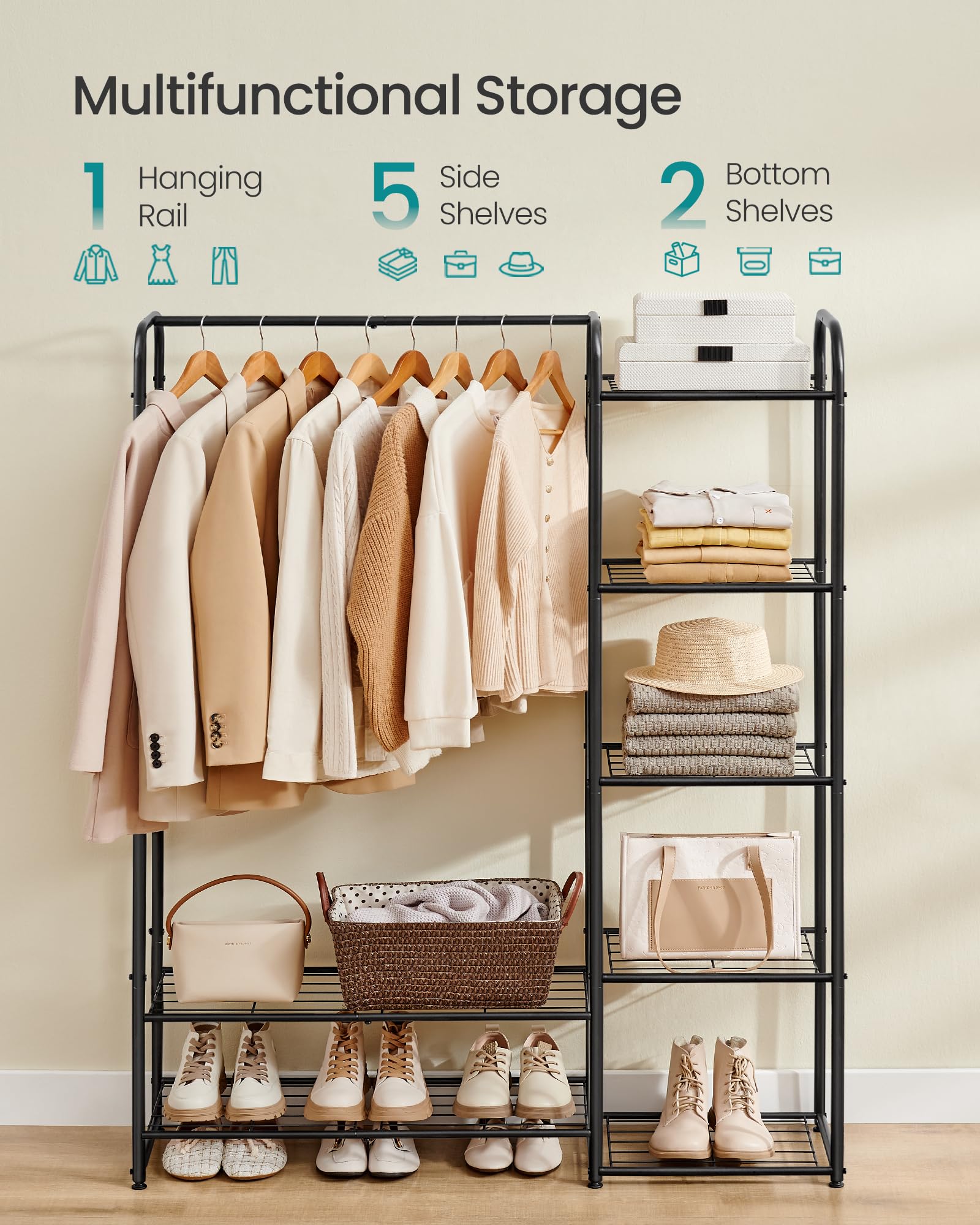 SONGMICS Open Wardrobe Clothes Rack - 112W cm, Ink Black | Alloy Steel | Freestanding 4