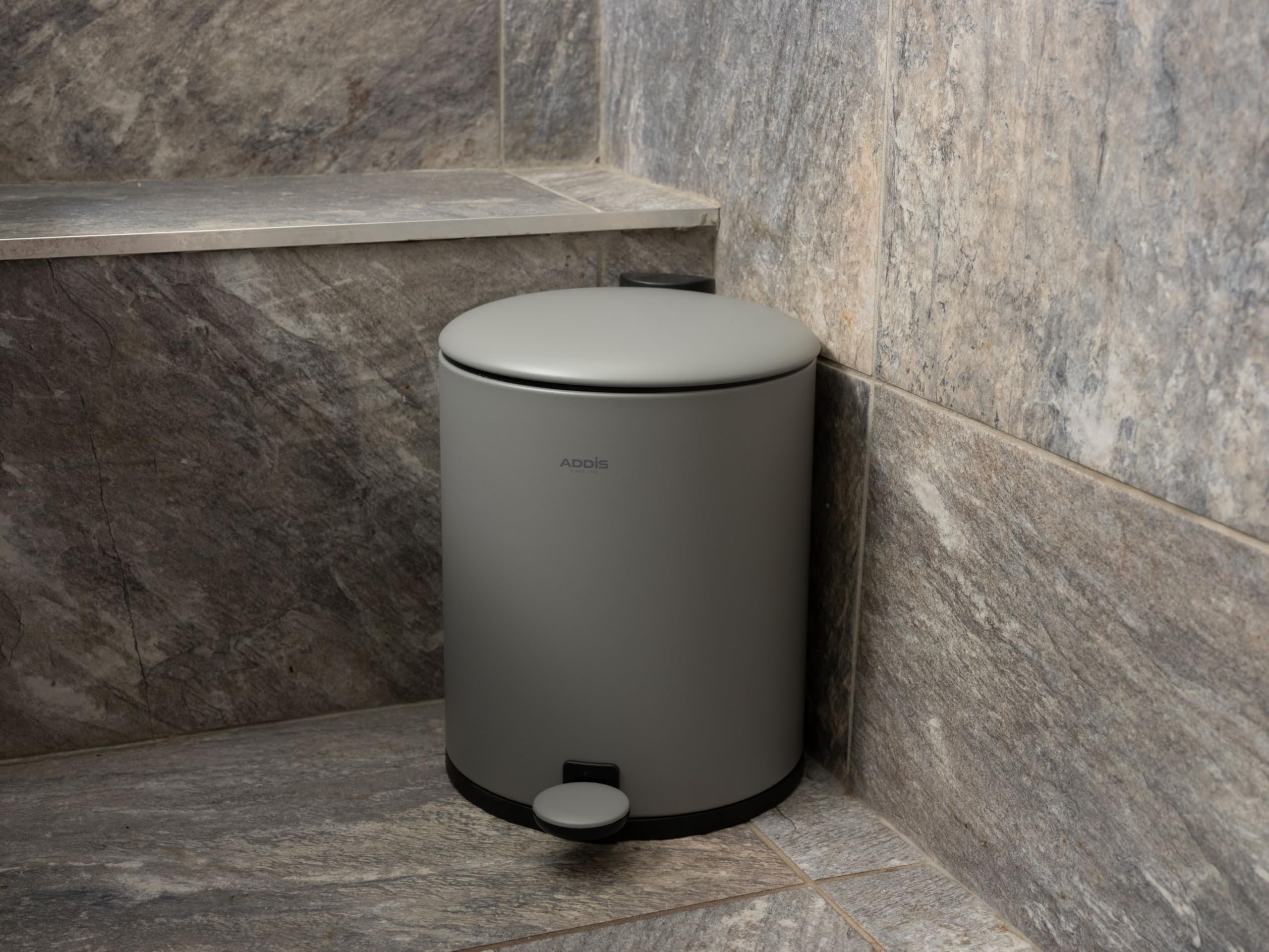 Addis 5L Bathroom Bin - Soft Close Pedal Operation | Compact Metal Design | Grey 3
