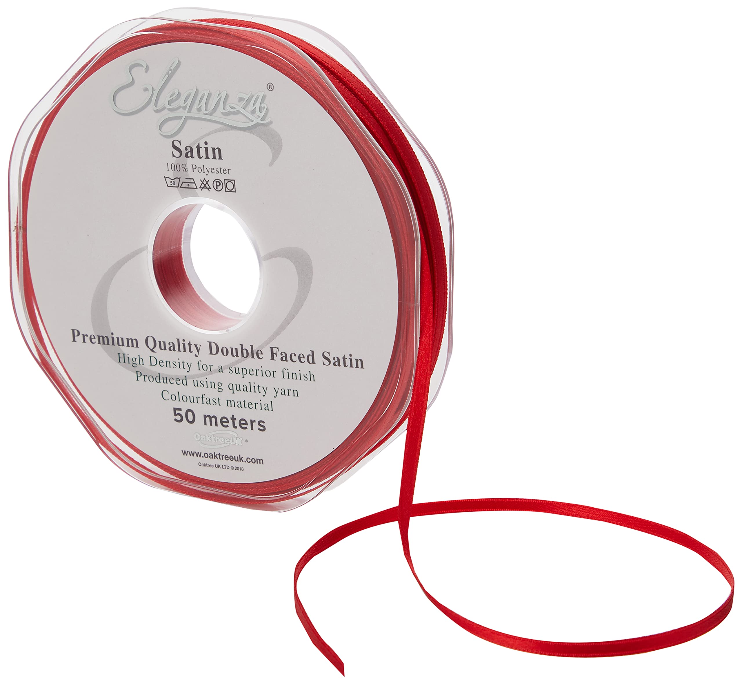 OakTree ELEGANZA Double Faced Satin Ribbon - 3mm x 50m Red No.16 | Gift Wrapping 1