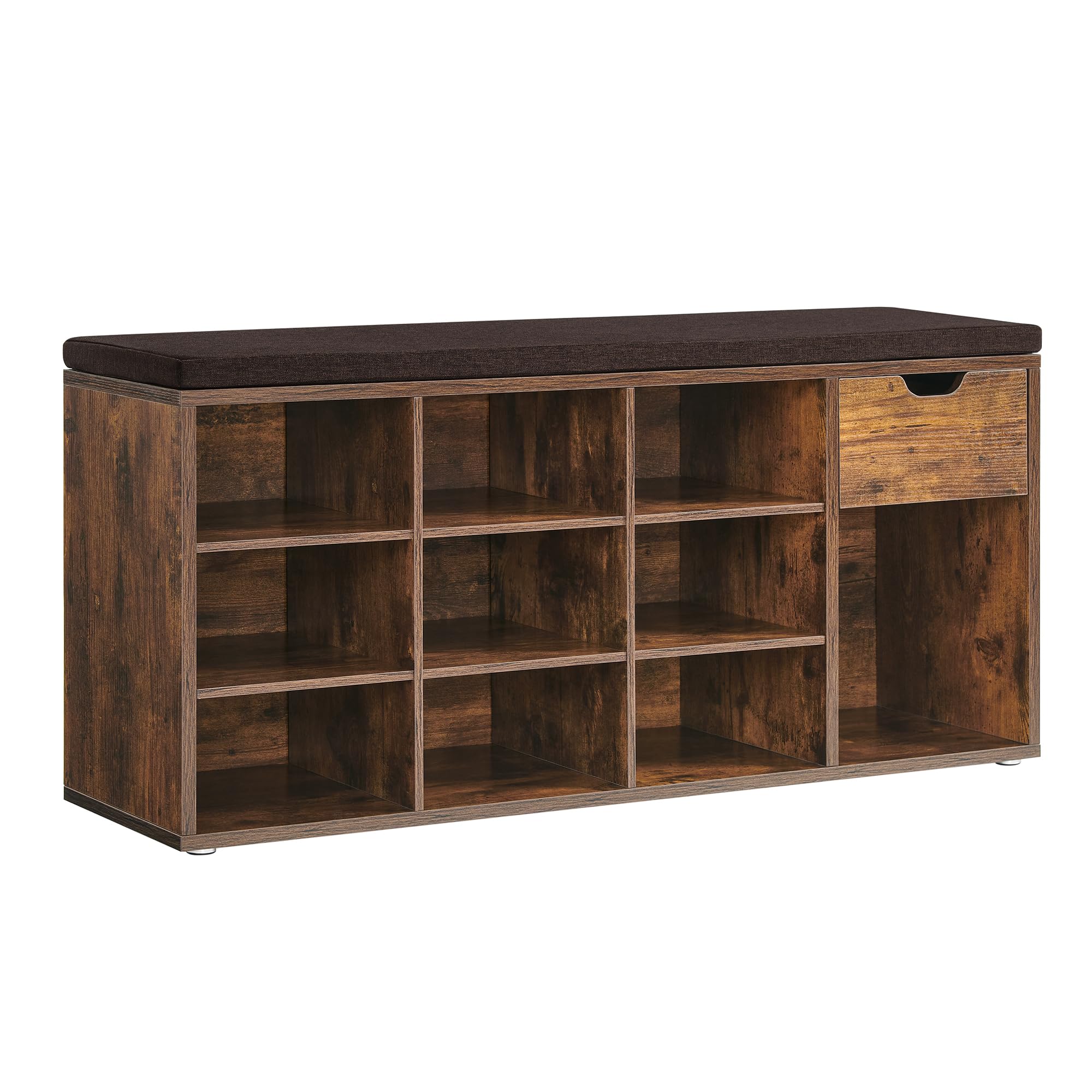 VASAGLE Shoe Storage Bench with Cushion, Drawer, and Open Compartments | 104 cm Width