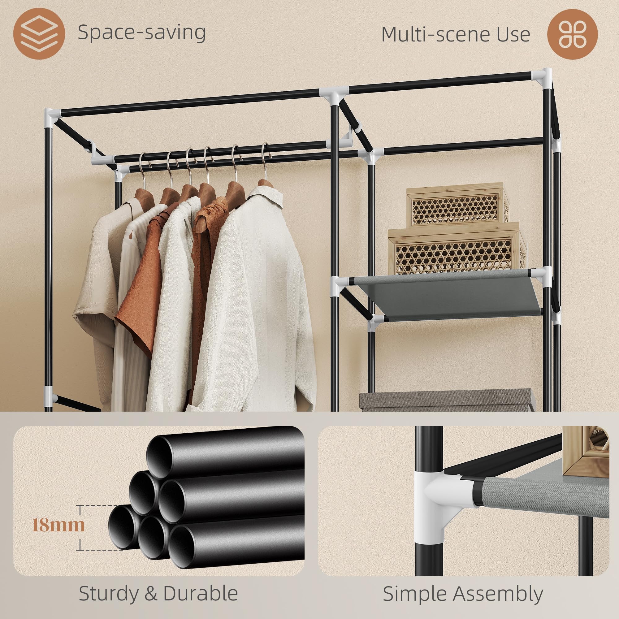 HOMCOM Portable Foldable Closet with 6 Shelves and Hanging Rail | Light Grey | 103W x 43D x 162.5H cm 5