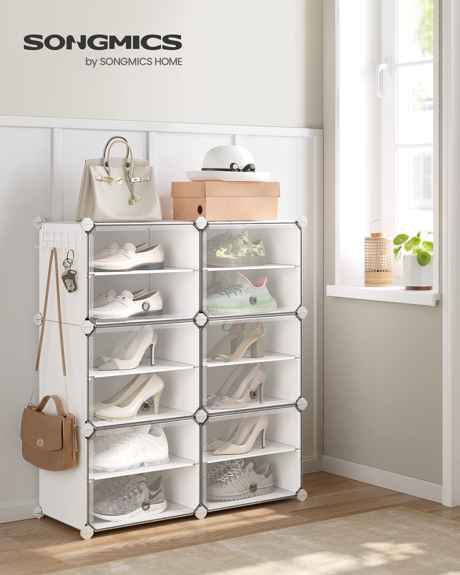 SONGMICS Interlocking Shoe Rack Cabinet - 6 Modular Slots | Steel Frame | White 2