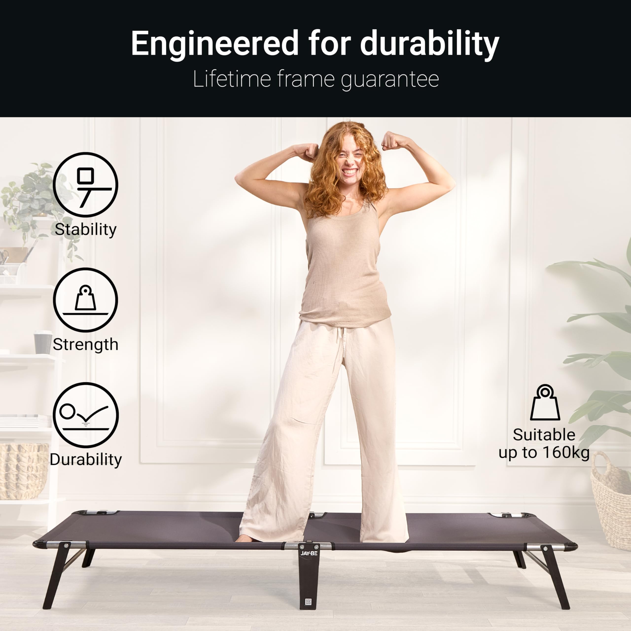 JAY-BE Mobile Folding Bed with Comfort Mattress | Single | Galvanised Steel Frame 10