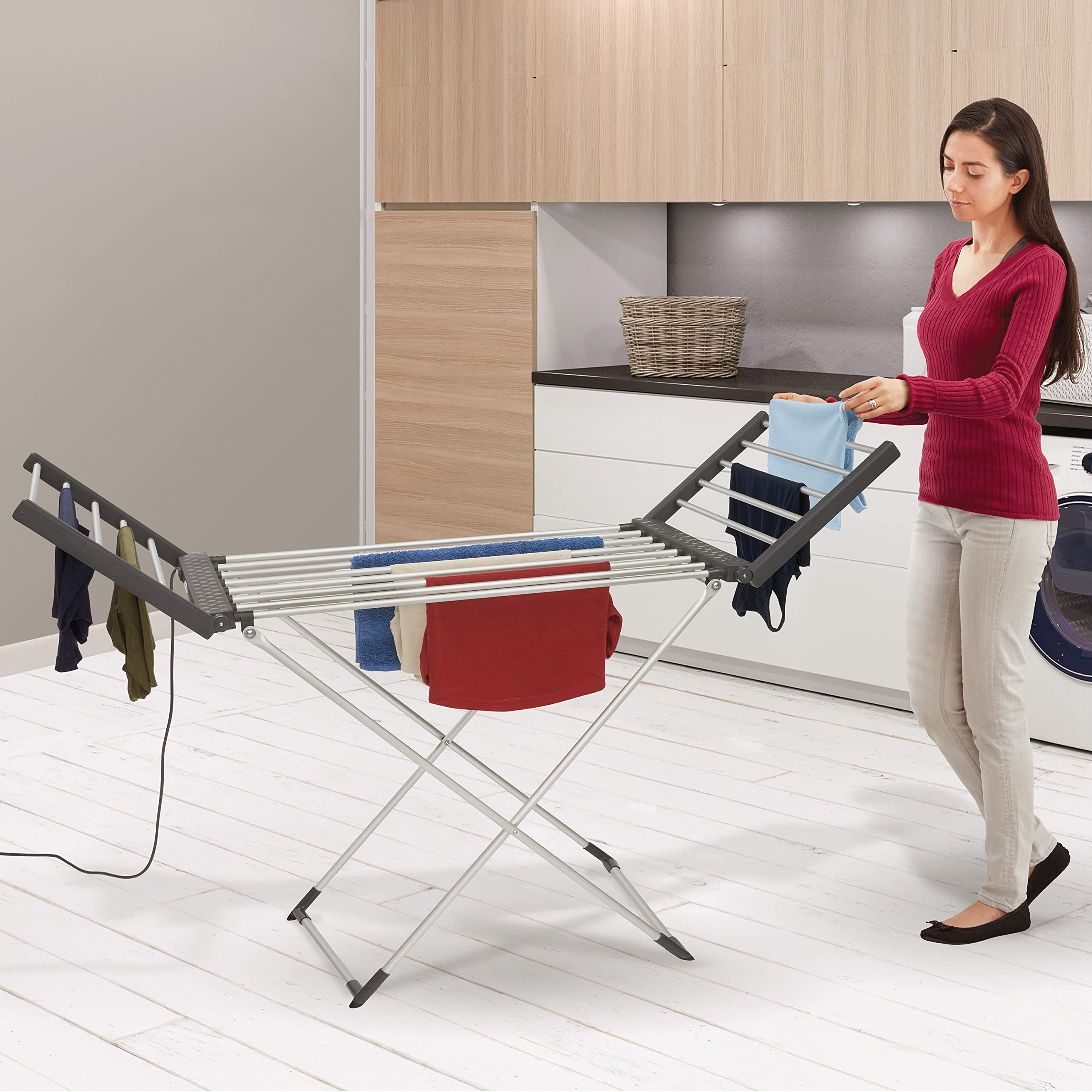 BLACK+DECKER Heated Clothes Airer - 18 Bars, 10kg Capacity, 11.5m Drying Space | Stainless Steel