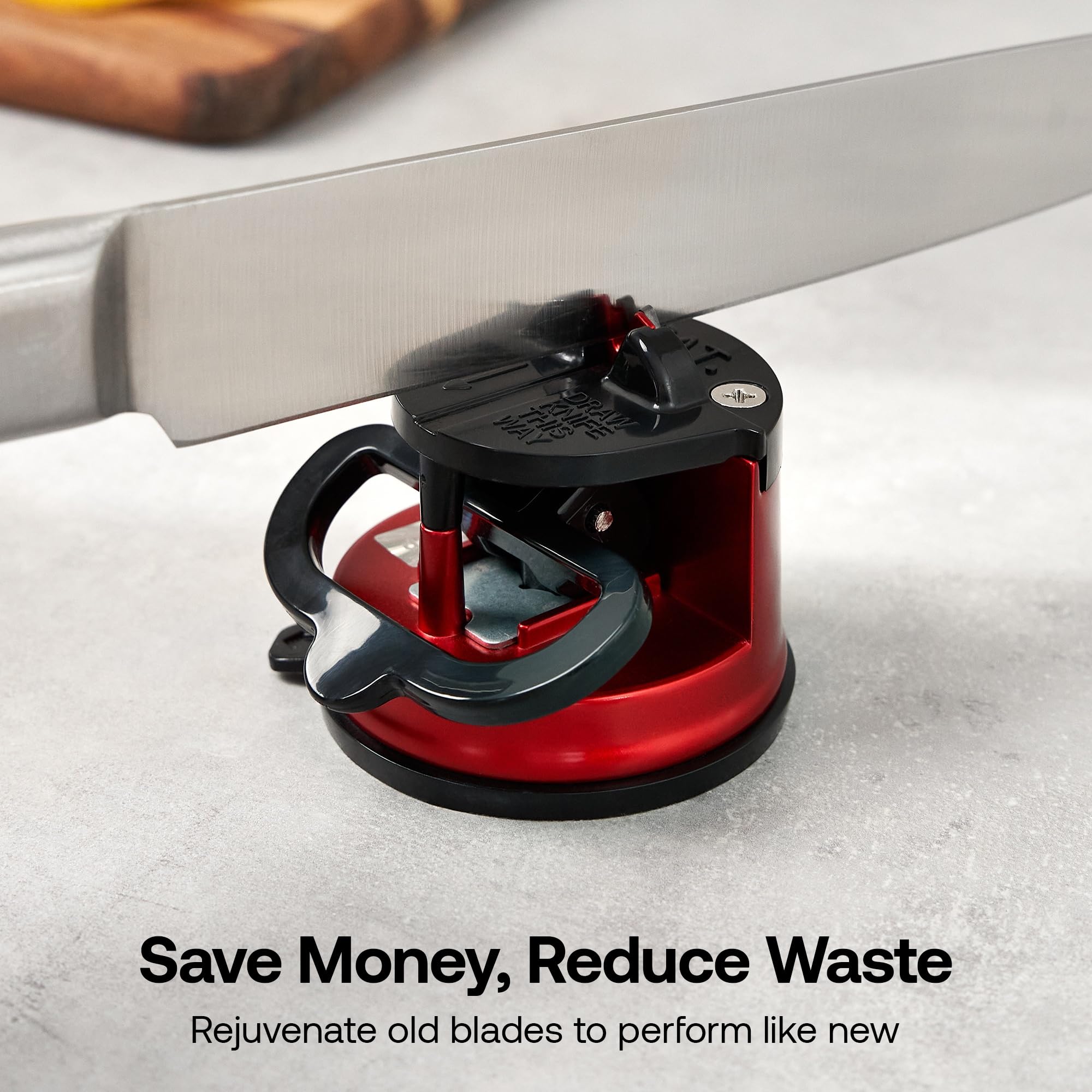 AnySharp Pro Metal Knife Sharpener - Hands-Free Safety Suction | Tungsten Carbide | Red 9
