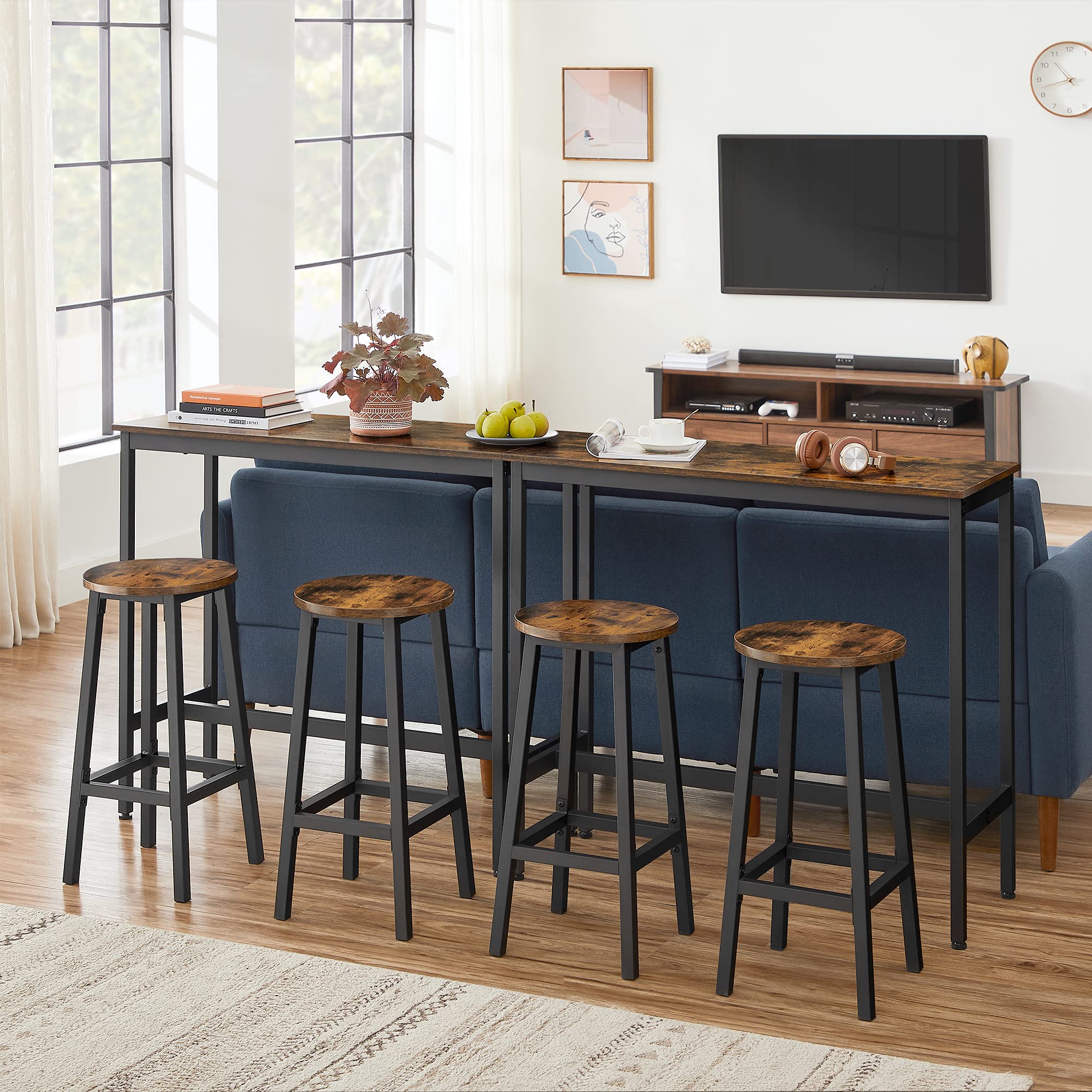 VASAGLE Bar Set with 1 Table and 2 Stools | Rustic Brown & Black | Engineered Wood 4