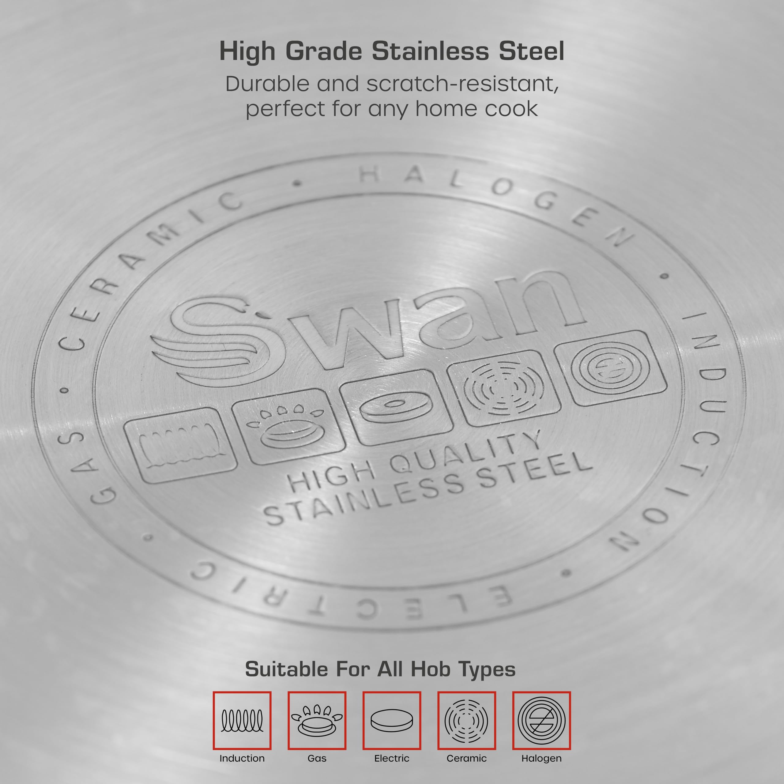 Swan Townhouse 3 Piece Stainless Steel Saucepan Set | 16/18/20cm Sizes | Induction Compatible 3