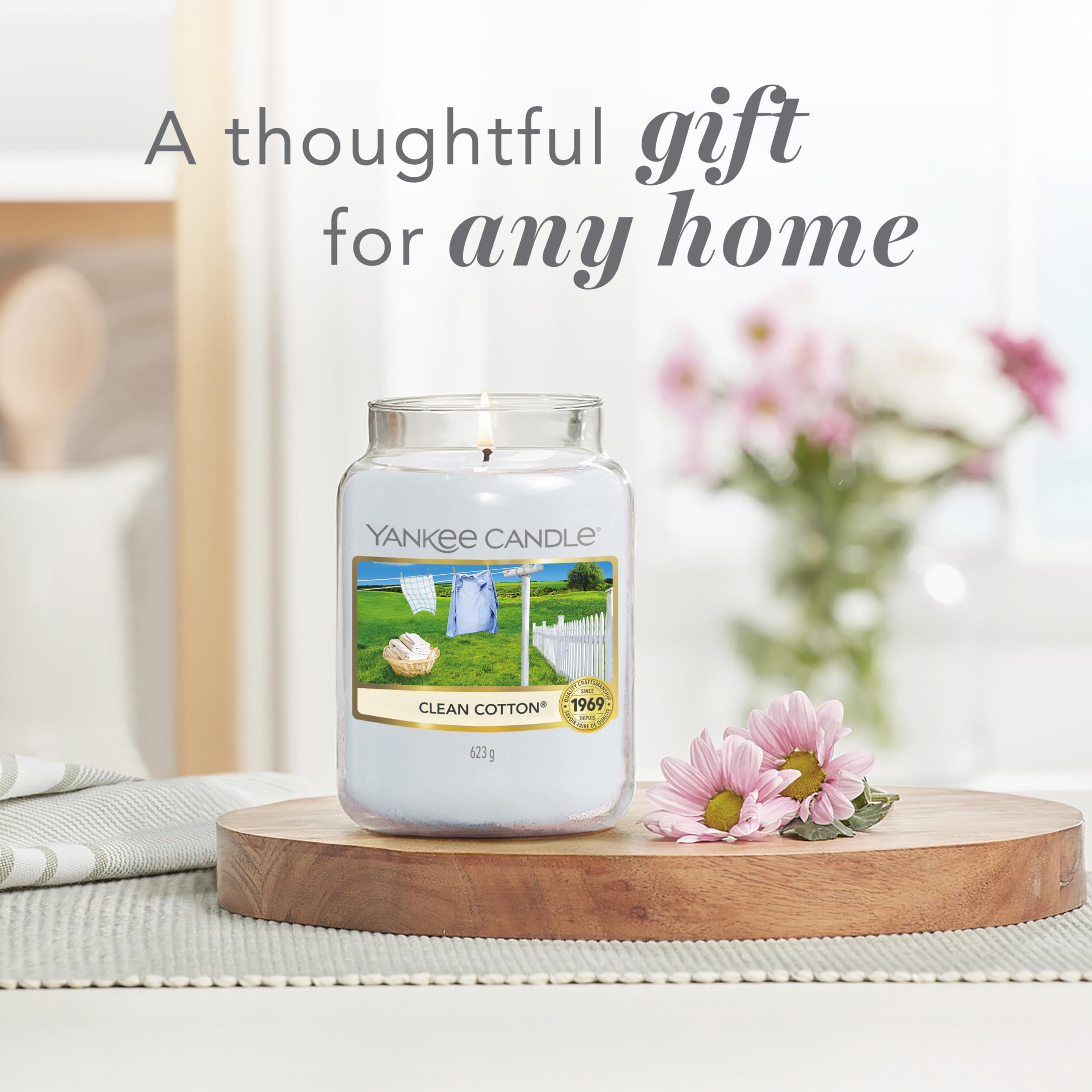 Yankee Candle Clean Cotton Large Jar Scented Candle | Up to 150 Hours Burn Time | 623g 7