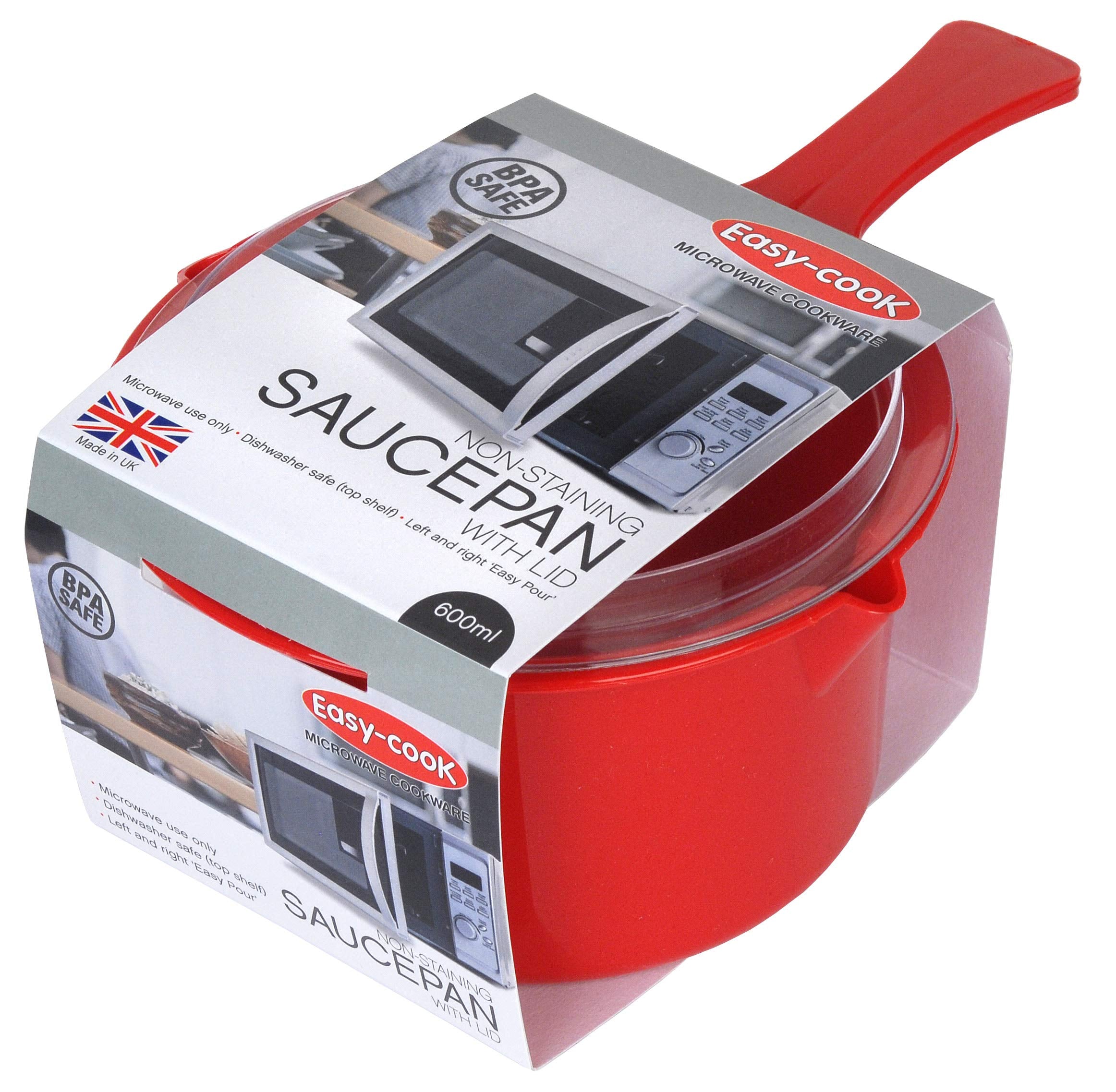 Pendeford Microwave Saucepan with Lid - 0.9L Red Plastic | Dishwasher Safe | BPA Safe 4