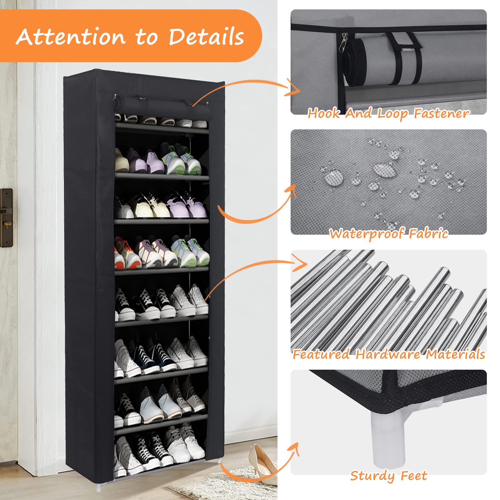 Rainberg 10 Tier Shoe Rack with Dustproof Cover | Holds 27-35 Pairs | 45kg Capacity 4
