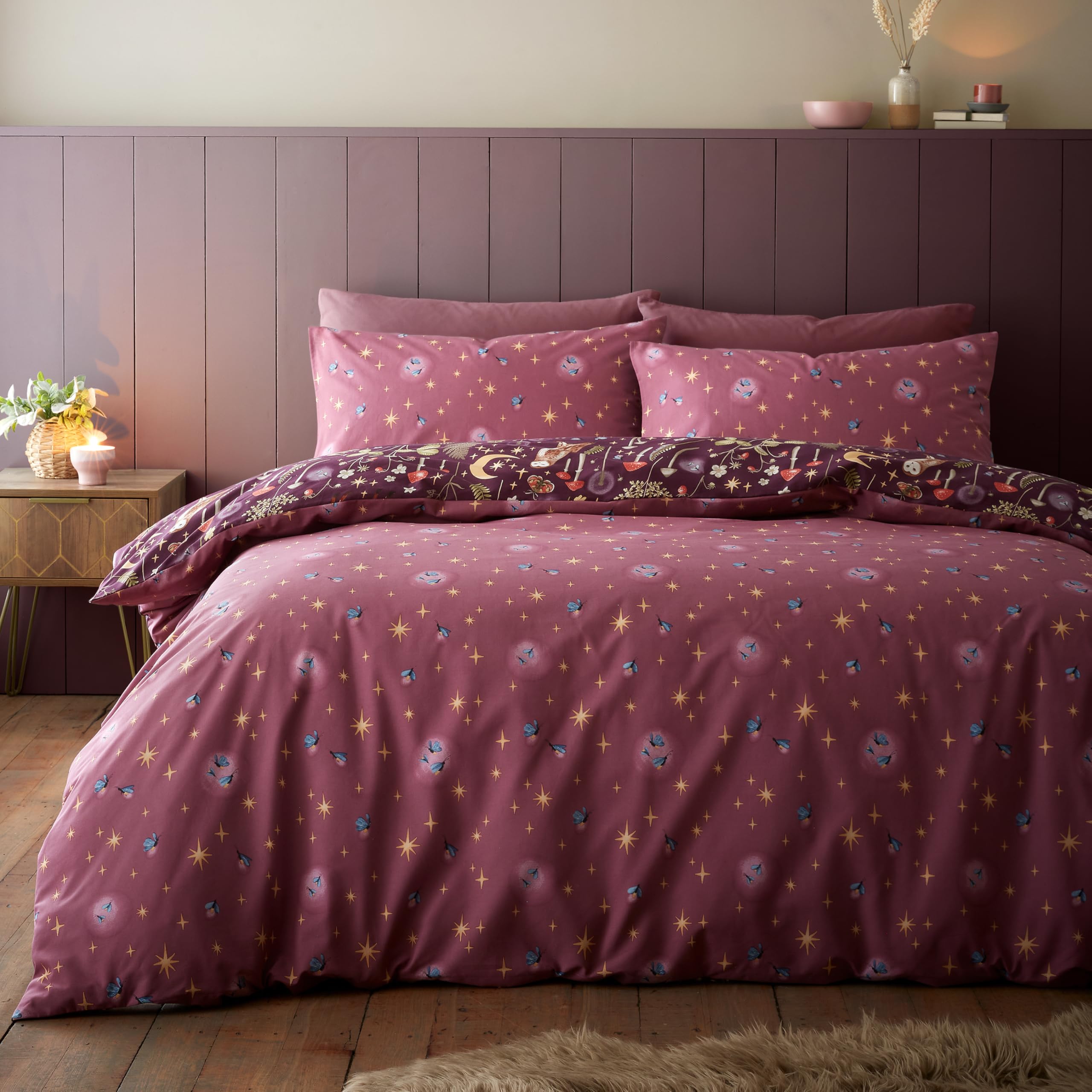 Catherine Lansfield Enchanted Twilight Reversible Double Duvet Cover Set with Pillowcases, Plum 2