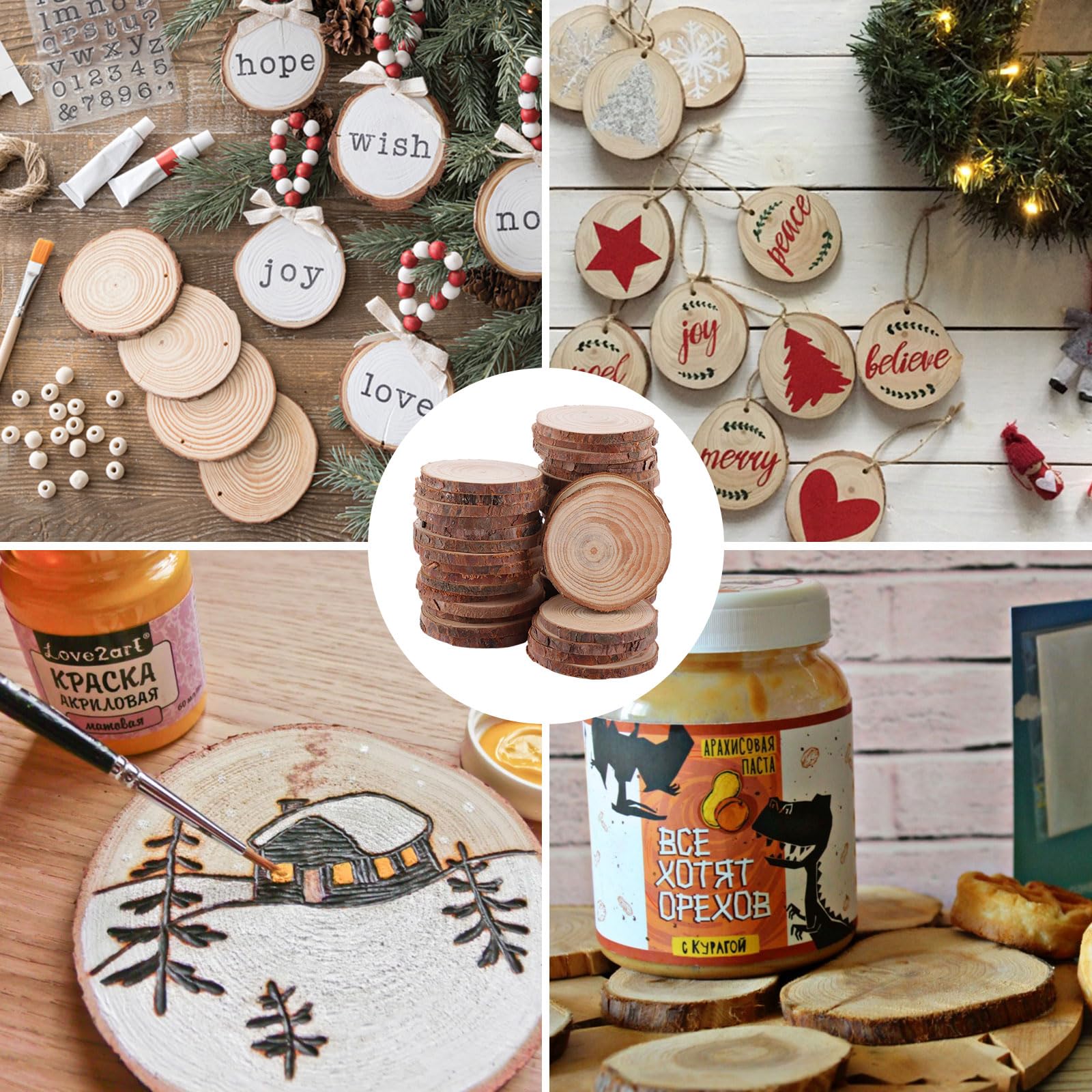 ASelected 50 Pcs Natural Pine Wood Slices for Crafts - 6-7cm Diameter, Sanded Surface | DIY Coasters & Decorations 7
