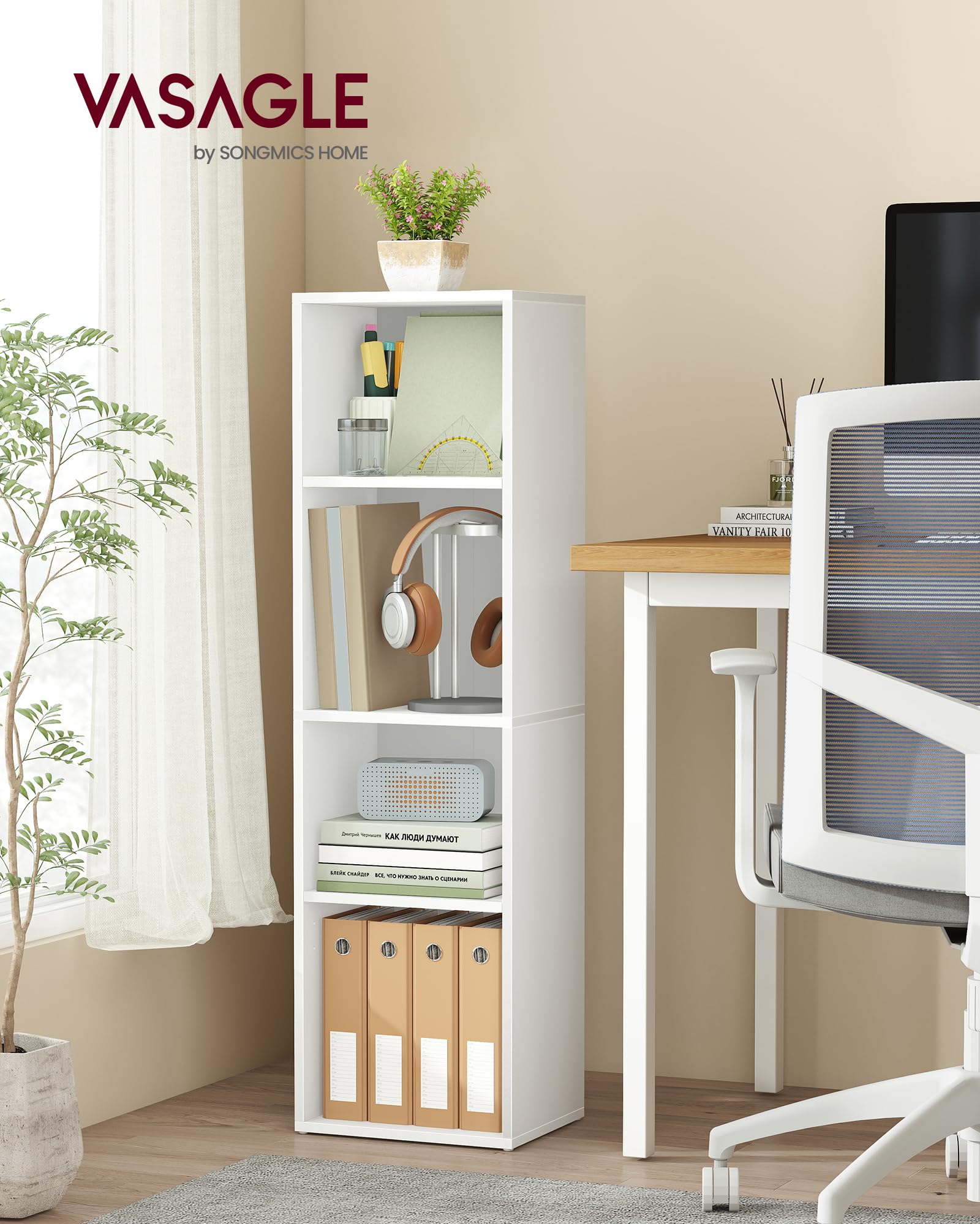 VASAGLE CUSTOS Collection - 4-Tier Cube Bookcase Storage Shelf | Cloud White | 10kg Capacity 2