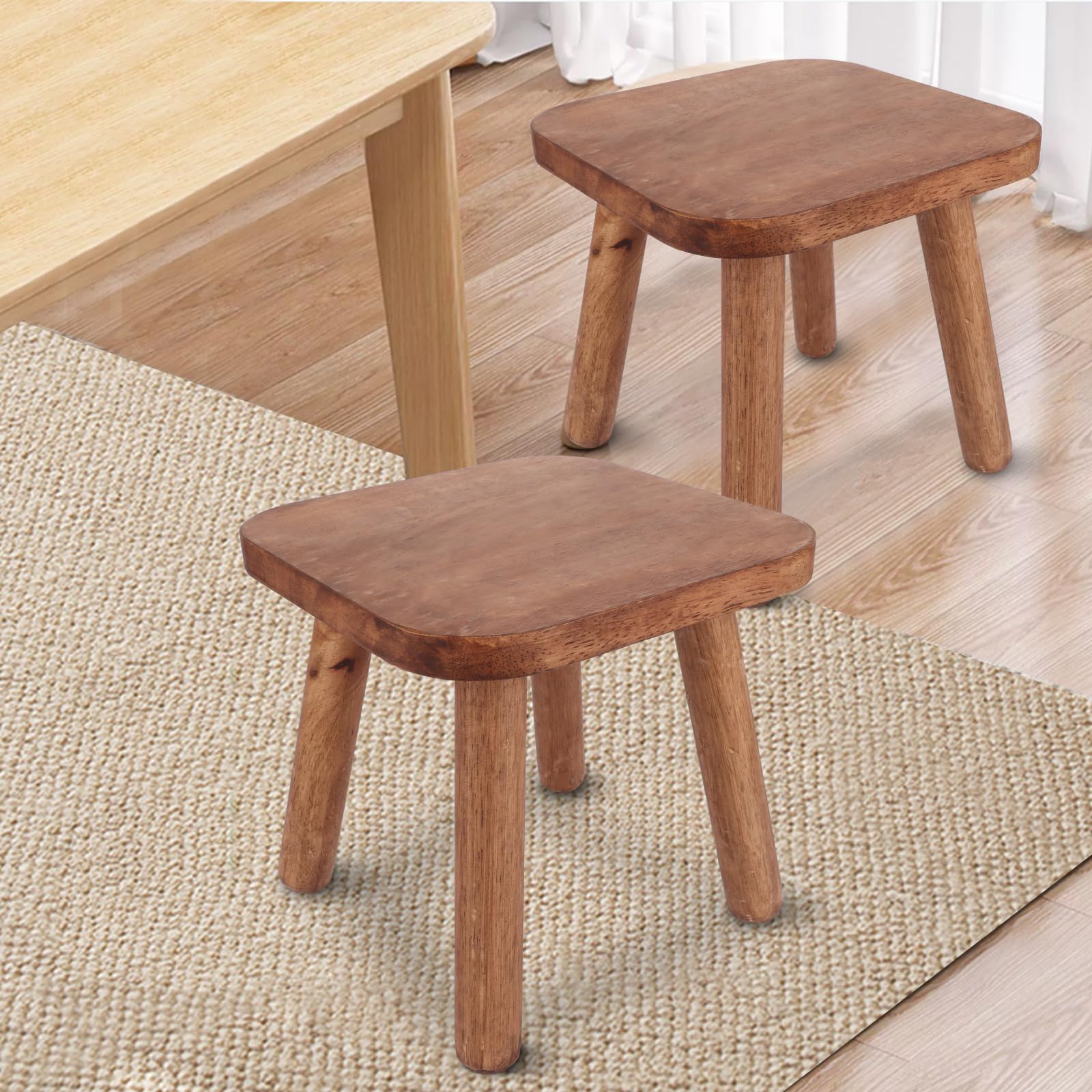 ASelected Solid Wood Stool - 24cm Square, Minimalist Style, 85kg Capacity 4