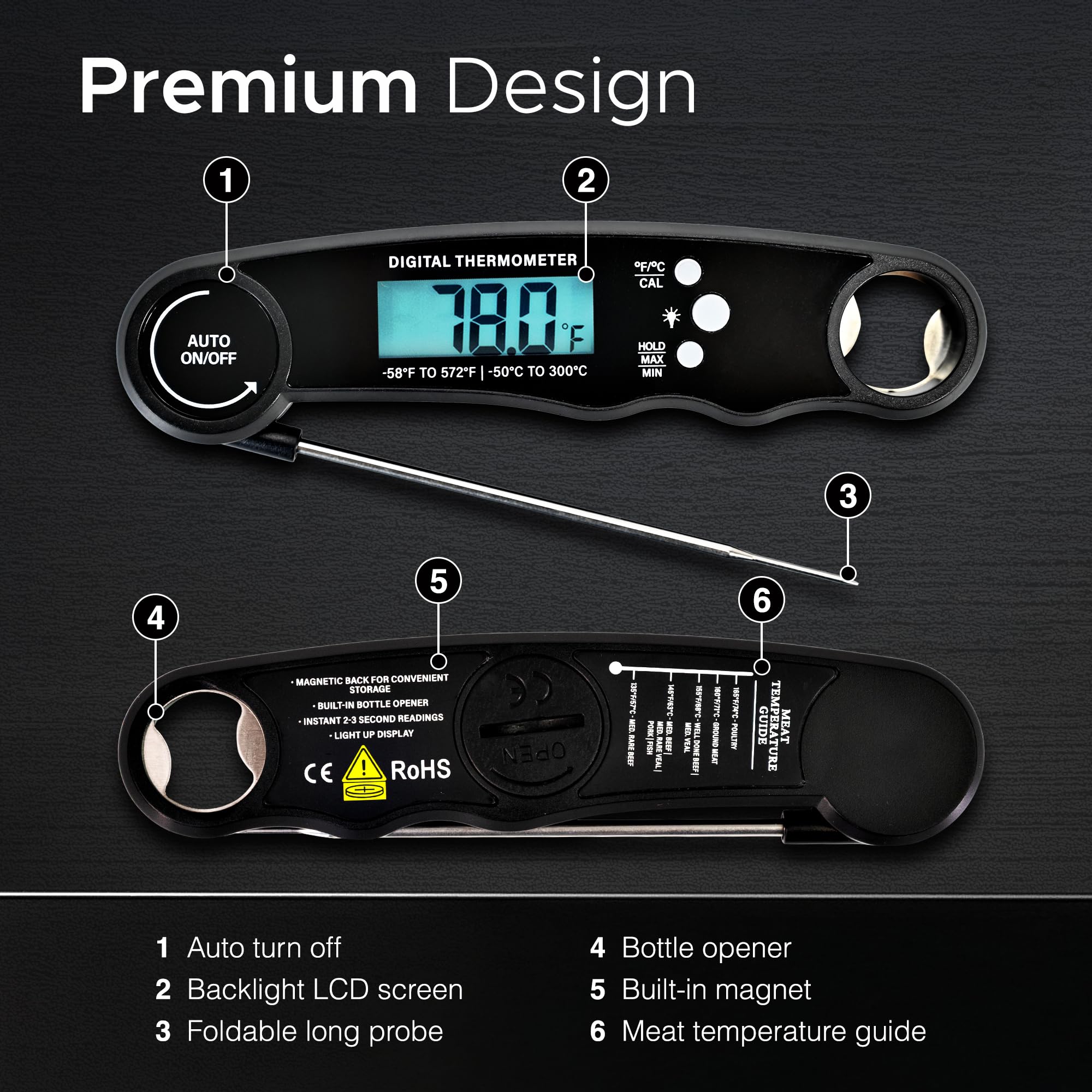 KEPLIN Instant Read Meat Thermometer - Foldable Probe, Backlight LCD, 0°C to 150°C Range 6