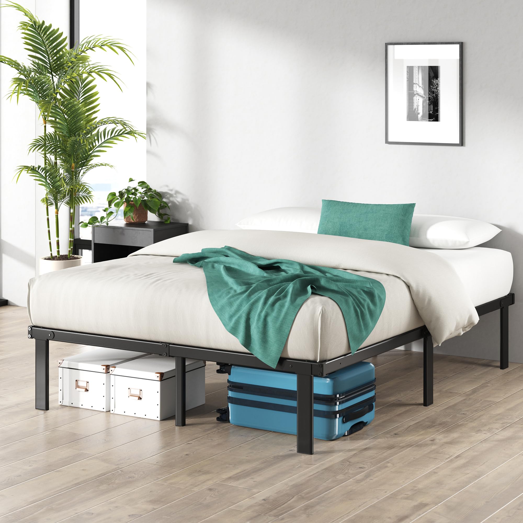 Zinus Caleb Double Bed Frame - 4ft6 (135 x 190 cm) - 14.2'' Height - Black Steel 10