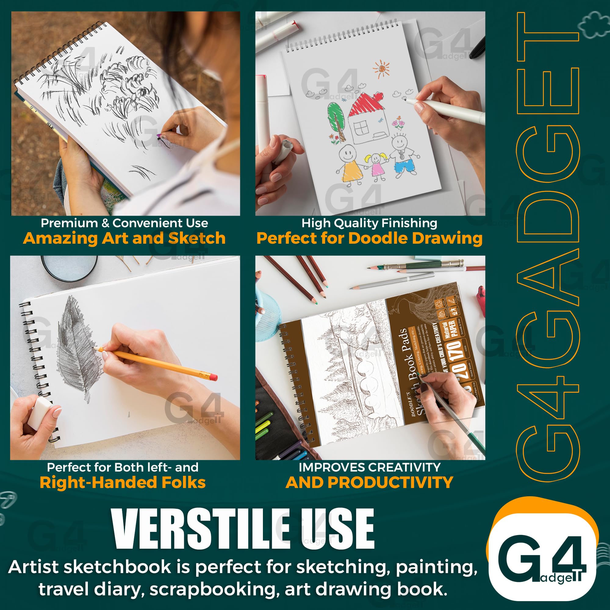 G4GADGET Sketchbook - 2 Pack A3 Drawing Pads | 170 GSM Thick Paper | Wiro Bound 7