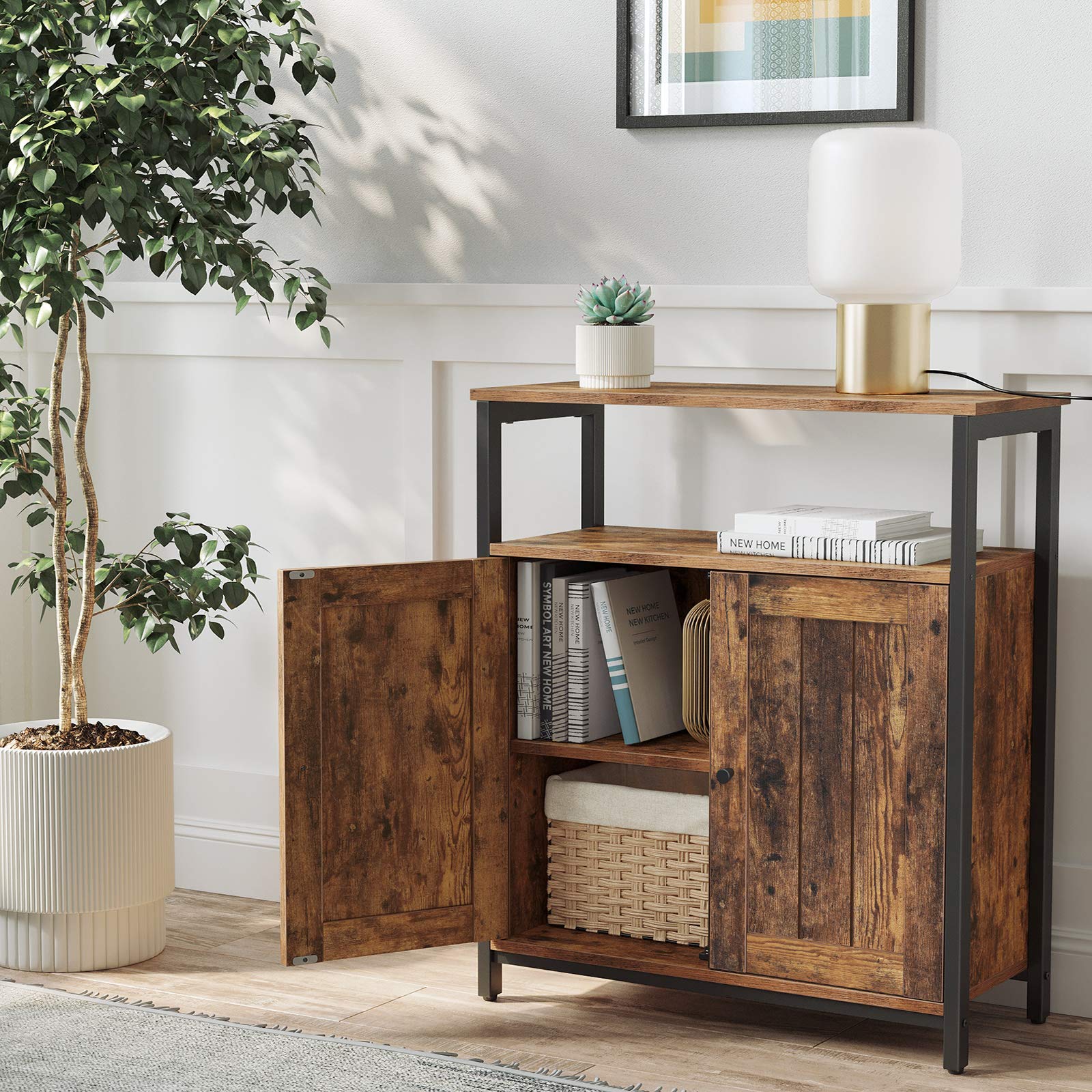 VASAGLE Storage Cabinet - Industrial Style Sideboard | Rustic Brown & Black | Adjustable Shelves 4