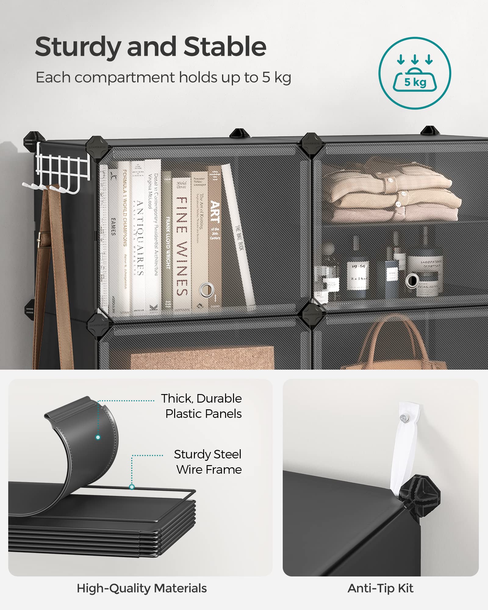 SONGMICS Modular Shoe Rack - 10 Slots Storage Unit | Steel Frame | Black | 30x40x30 cm per Slot 6