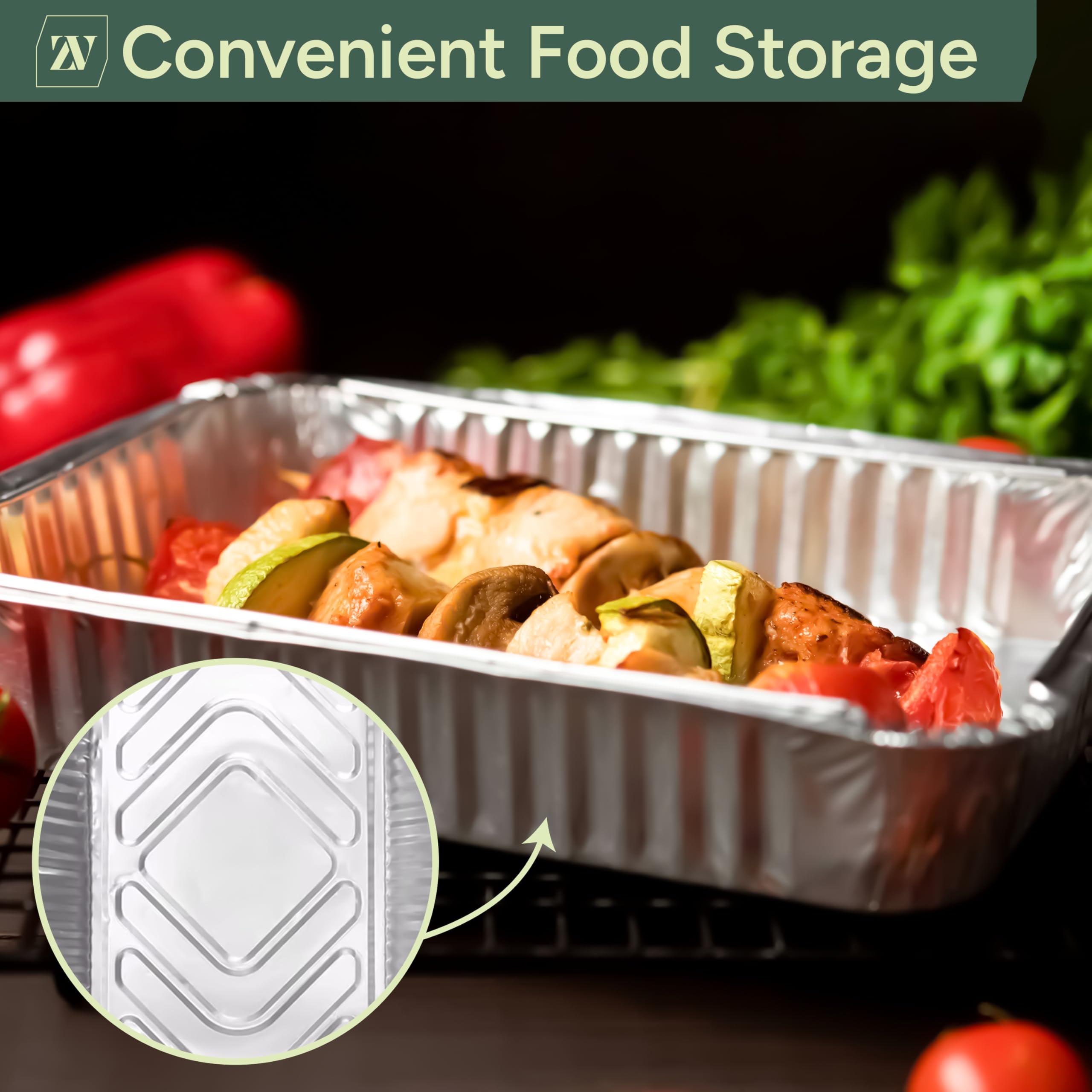 Zuvo Heavy-Duty Aluminium Trays - 32 x 26 x 7cm (10 Pack) | Oven & Freezer Safe 3