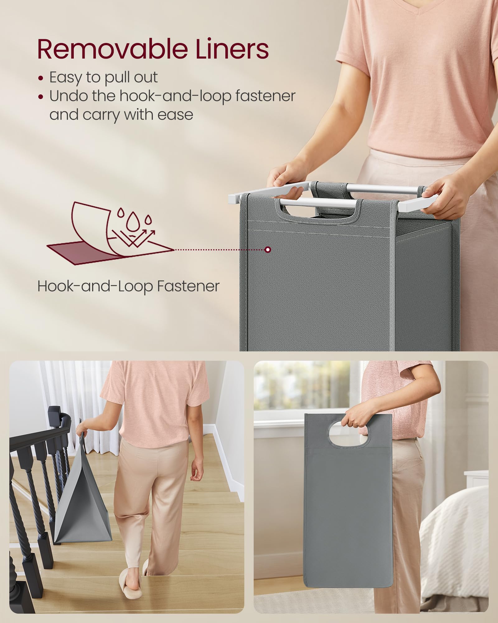 VASAGLE Laundry Basket - 2-Compartment Hamper with Shelf | 92 L Capacity | White & Light Grey 7