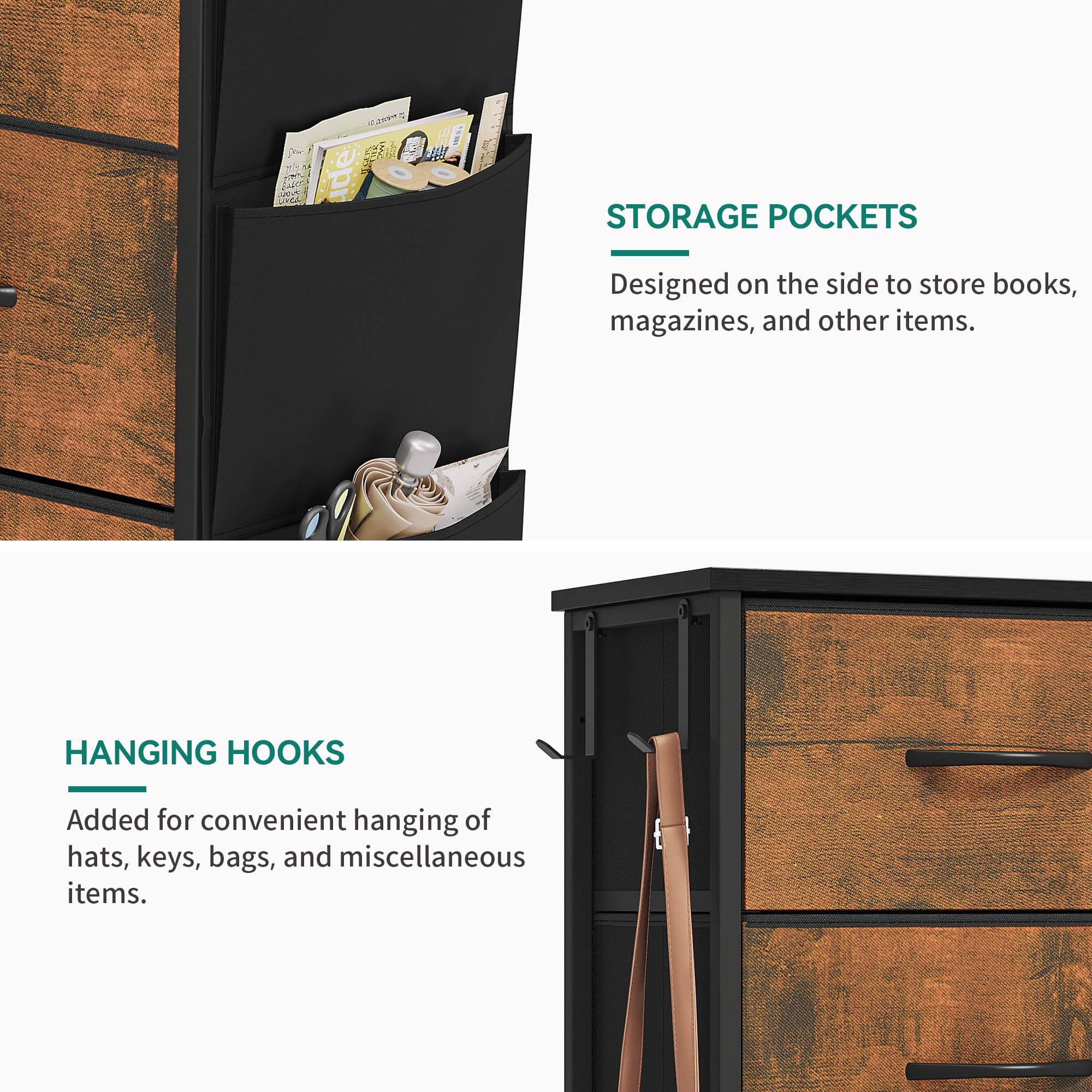 YITAHOME 8-Drawer Fabric Chest of Drawers with Metal Frame | Rotten Wood Grain | 86 x 30 x 98 cm 5