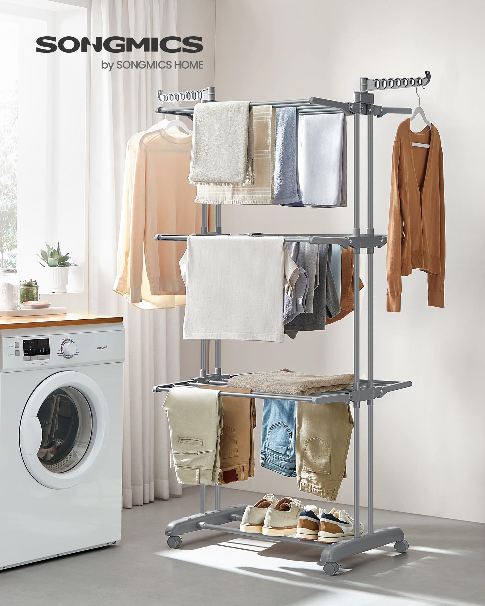 SONGMICS Large Clothes Drying Rack - 4-Tier Foldable Airer | 35 kg Capacity | Stainless Steel 2