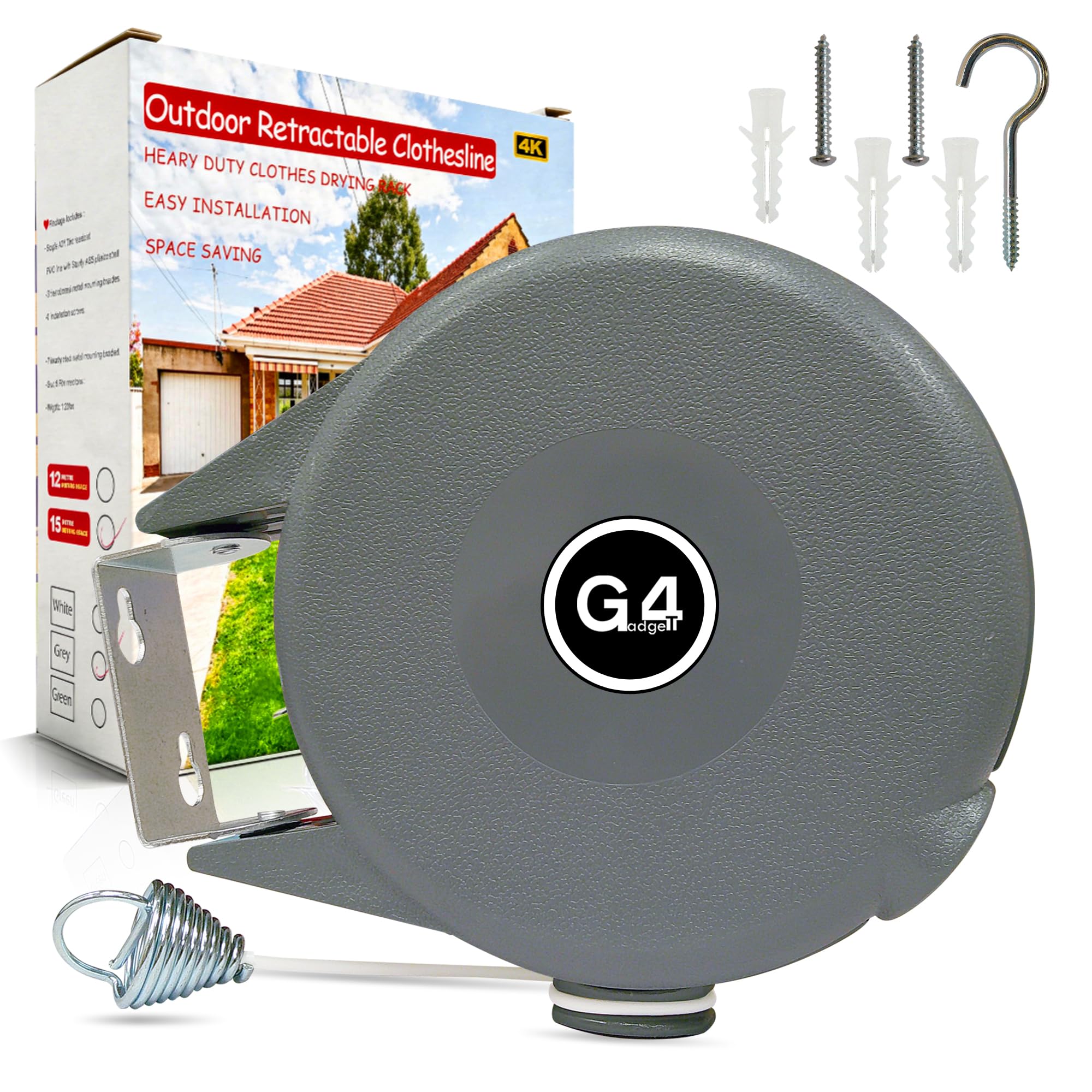 G4GADGET Outdoor Retractable Clothes Line - 15m Drying Space | Heavy Duty | Grey 1