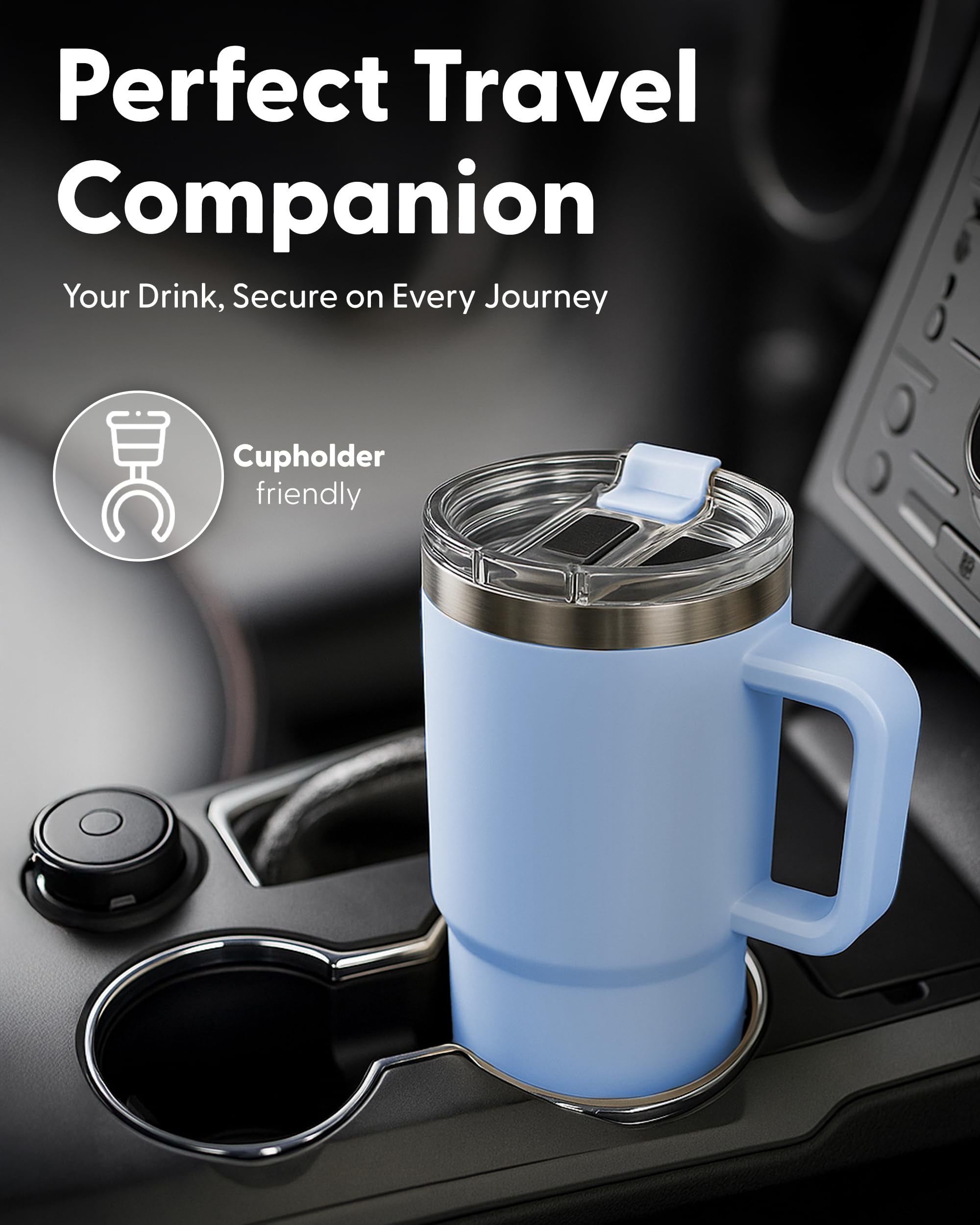 KEPLIN 40 oz / 1200 ml Insulated Travel Tumbler – Double Wall Stainless Steel | Light Blue 8